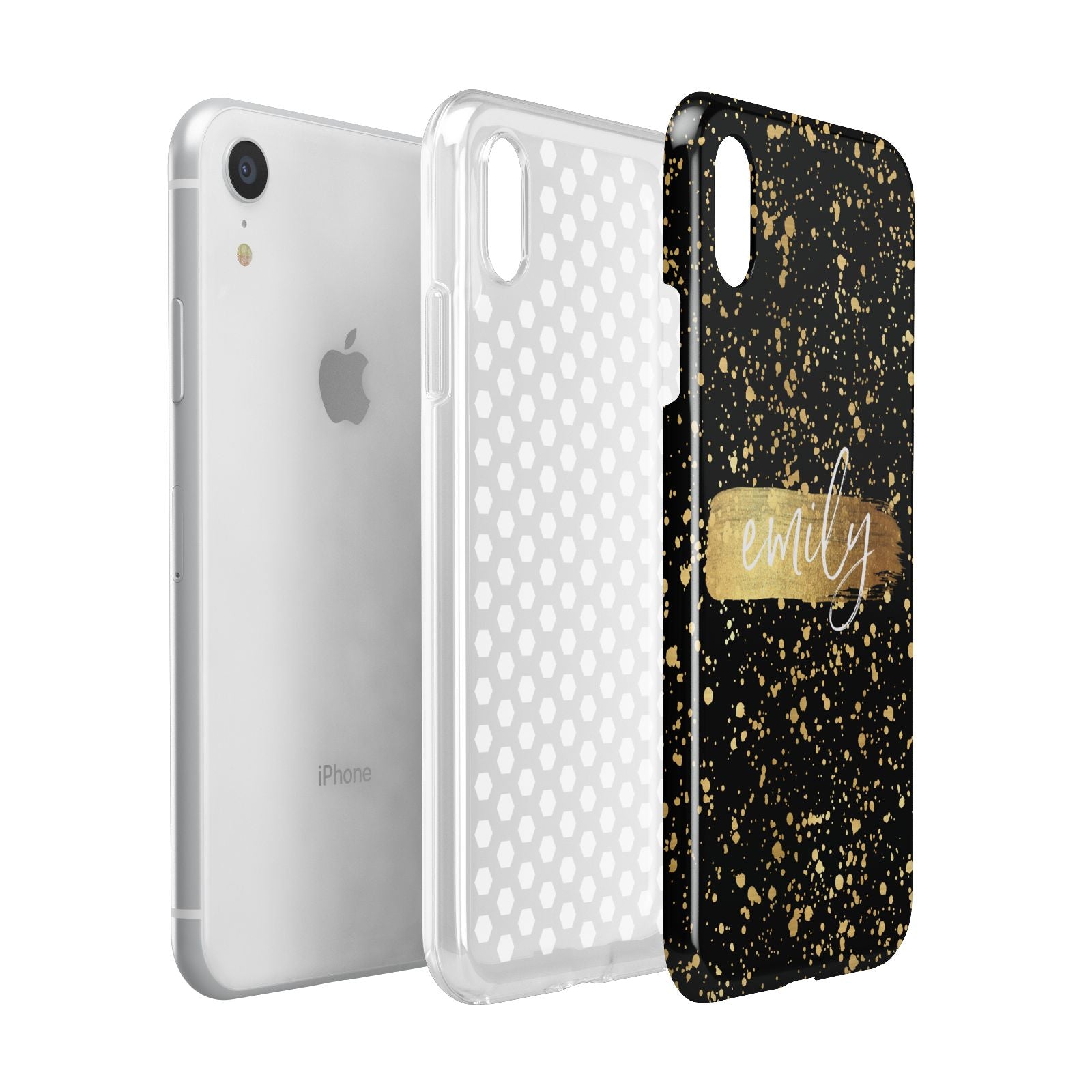 Personalised Black Gold Ink Splat Name Apple iPhone XR White 3D Tough Case Expanded view