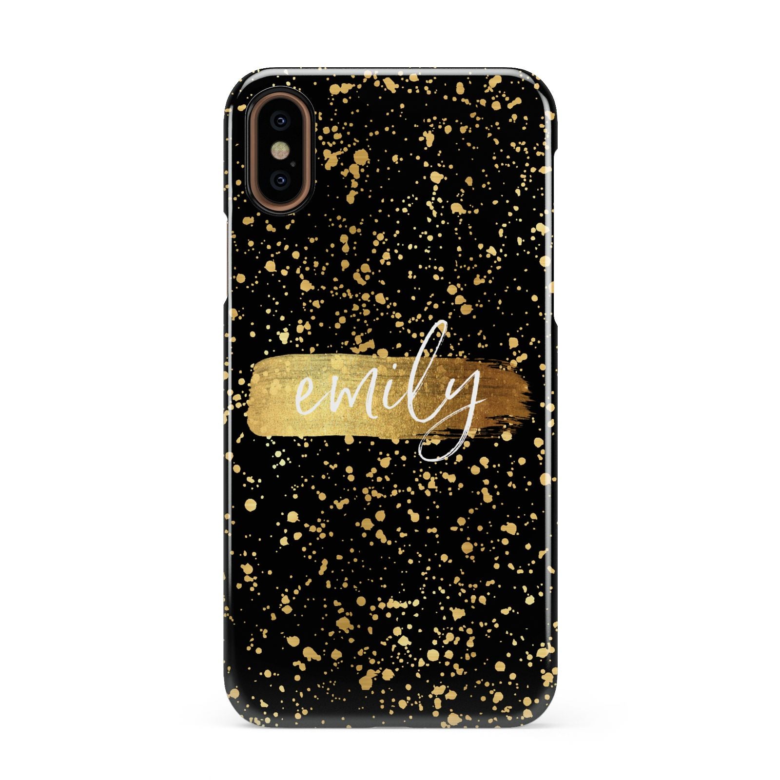 Personalised Black Gold Ink Splat Name Apple iPhone XS 3D Snap Case