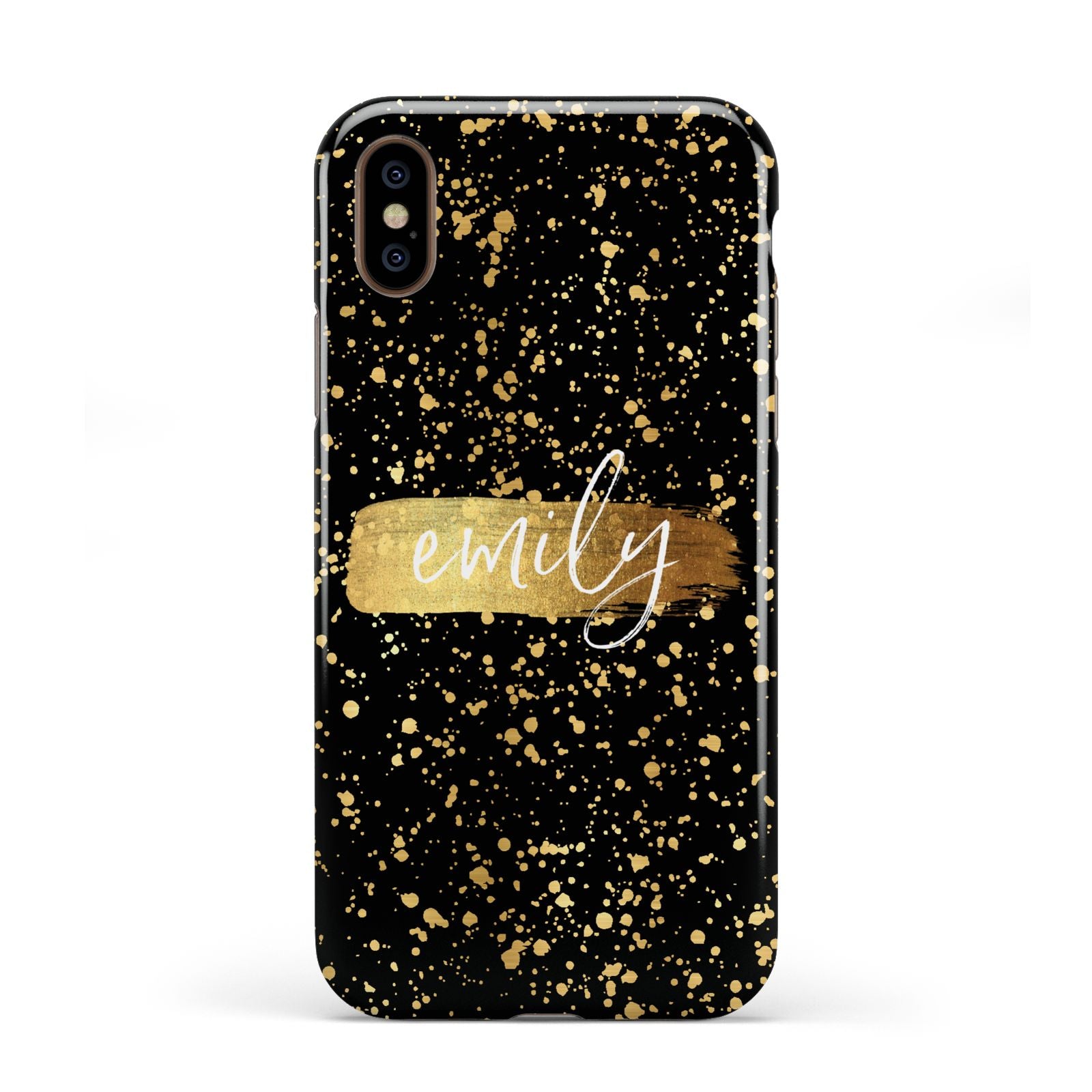 Personalised Black Gold Ink Splat Name Apple iPhone XS 3D Tough