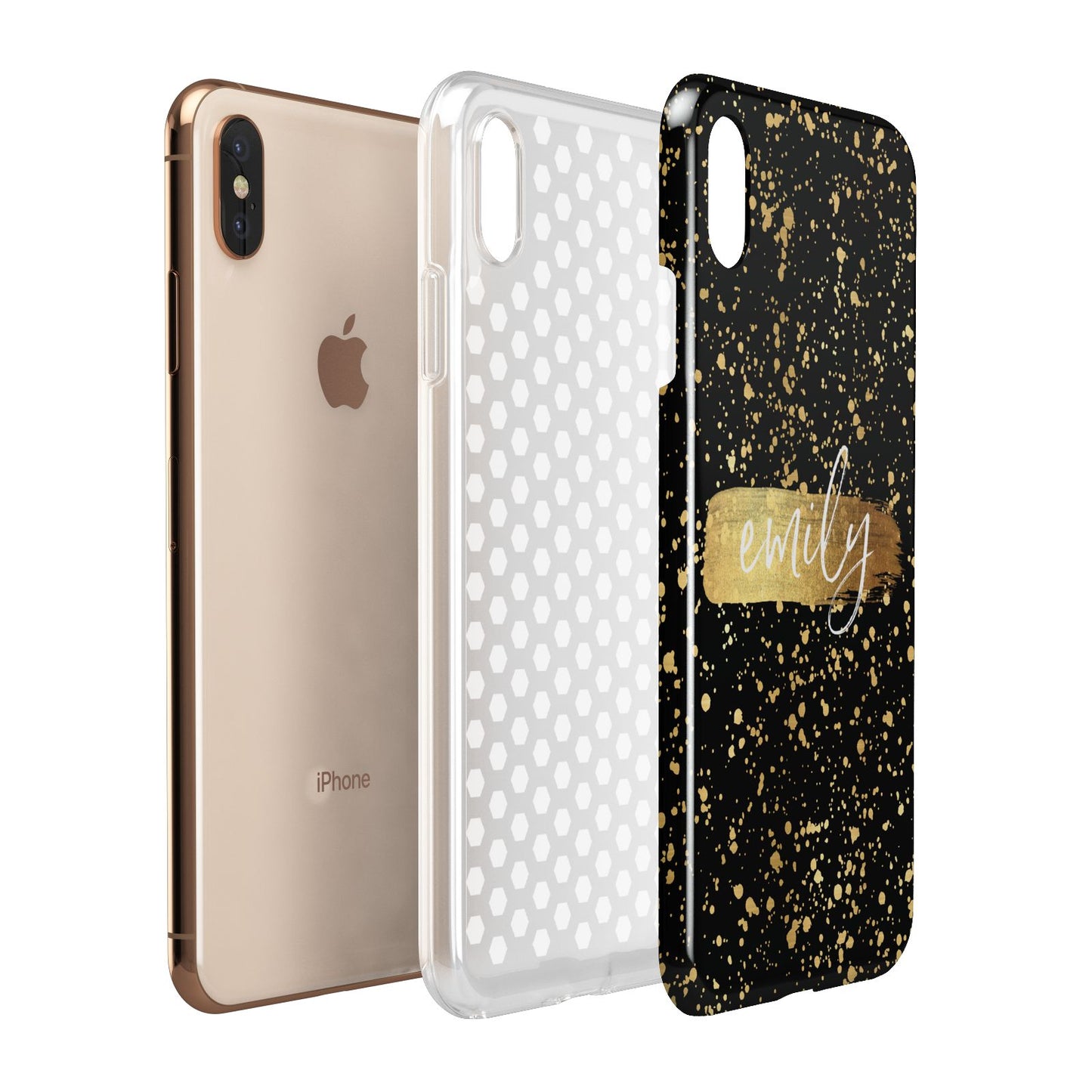 Personalised Black Gold Ink Splat Name Apple iPhone Xs Max 3D Tough Case Expanded View