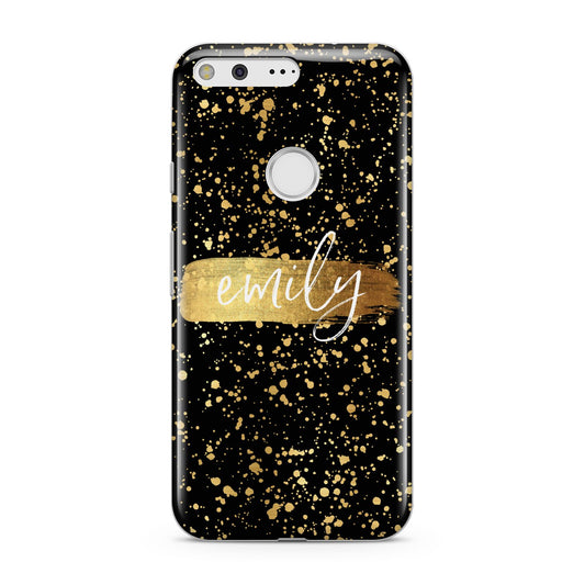 Personalised Black Gold Ink Splat Name Google Pixel Case