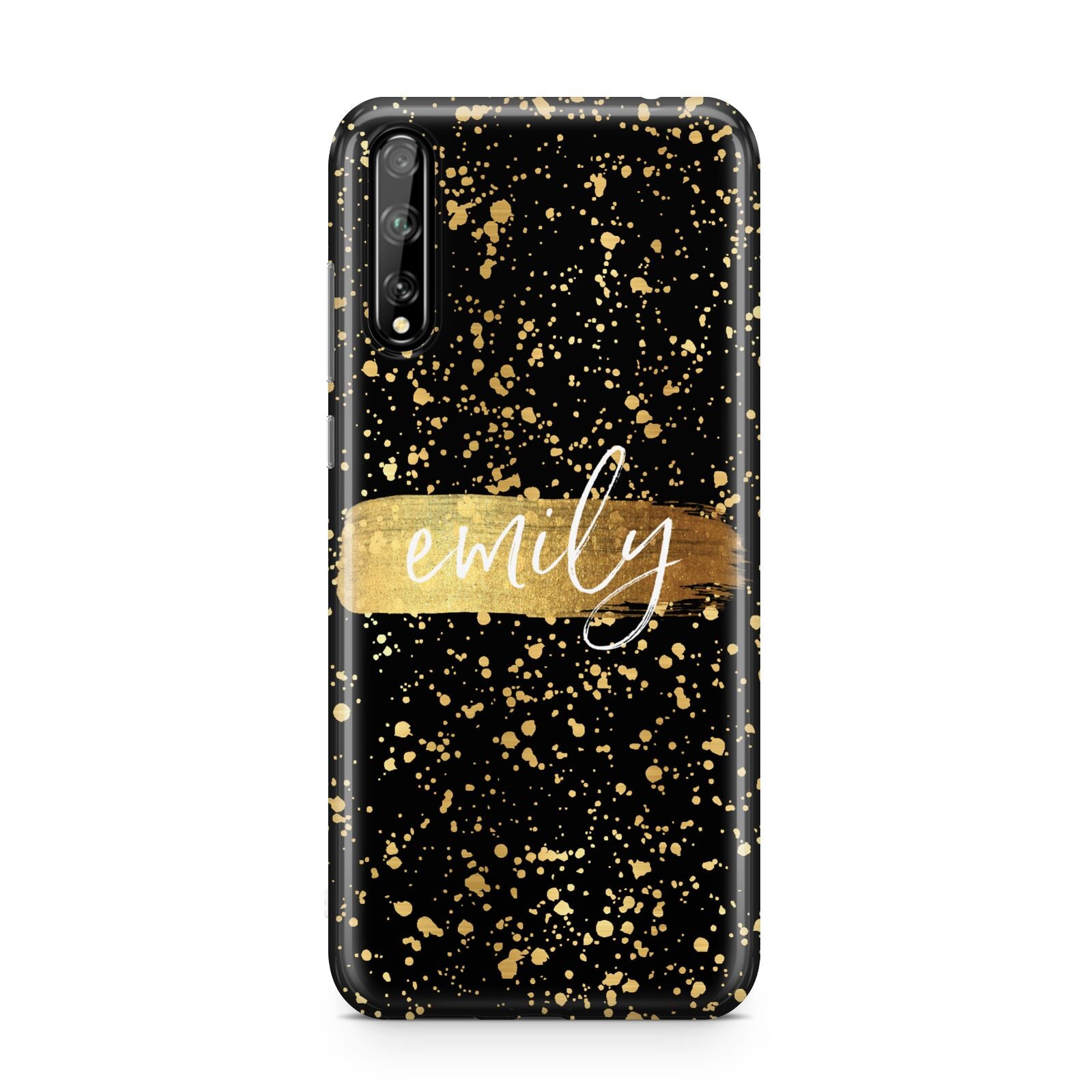 Personalised Black Gold Ink Splat Name Huawei Enjoy 10s Phone Case