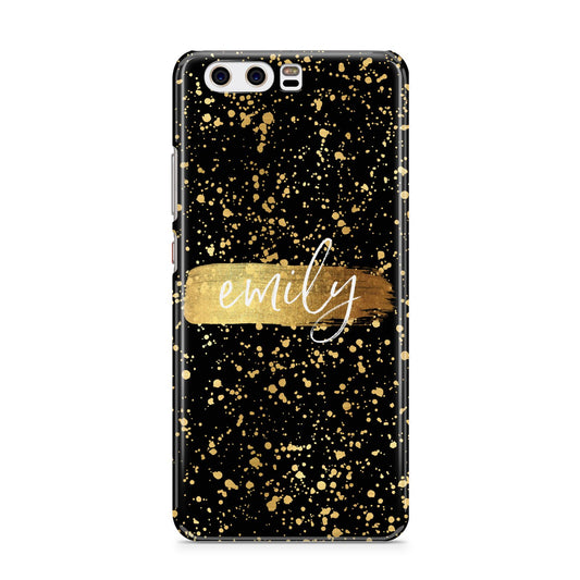 Personalised Black Gold Ink Splat Name Huawei P10 Phone Case
