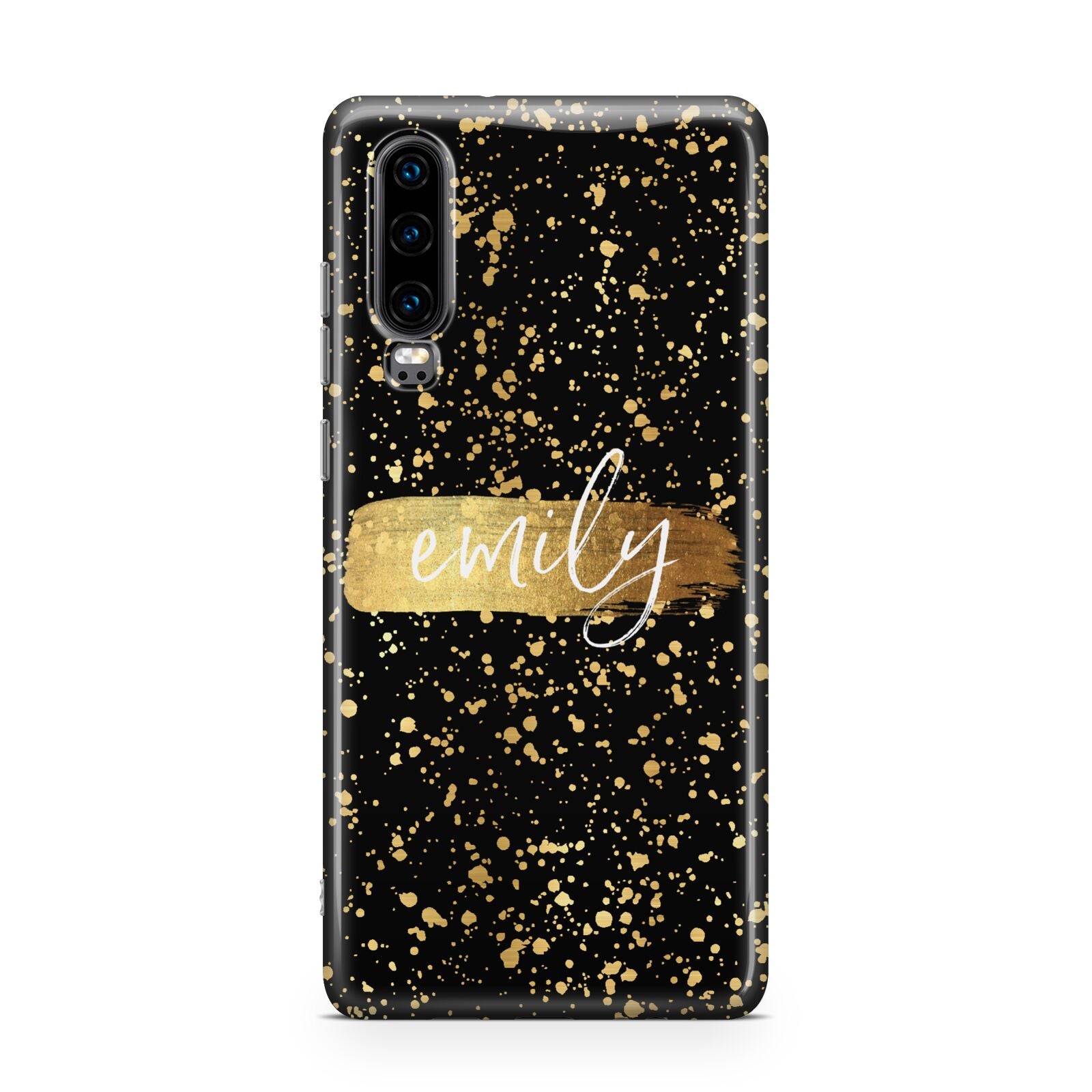 Personalised Black Gold Ink Splat Name Huawei P30 Phone Case