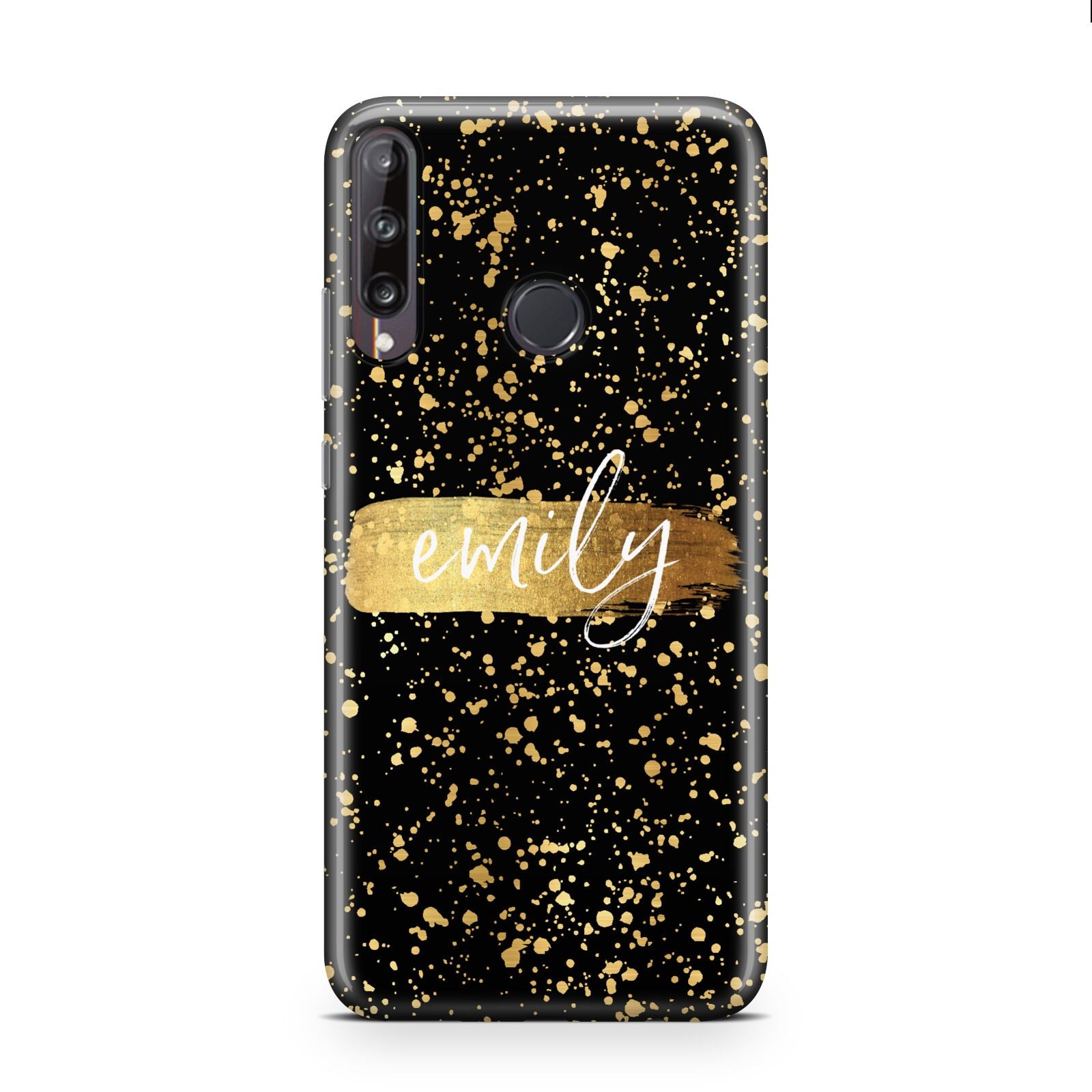 Personalised Black Gold Ink Splat Name Huawei P40 Lite E Phone Case
