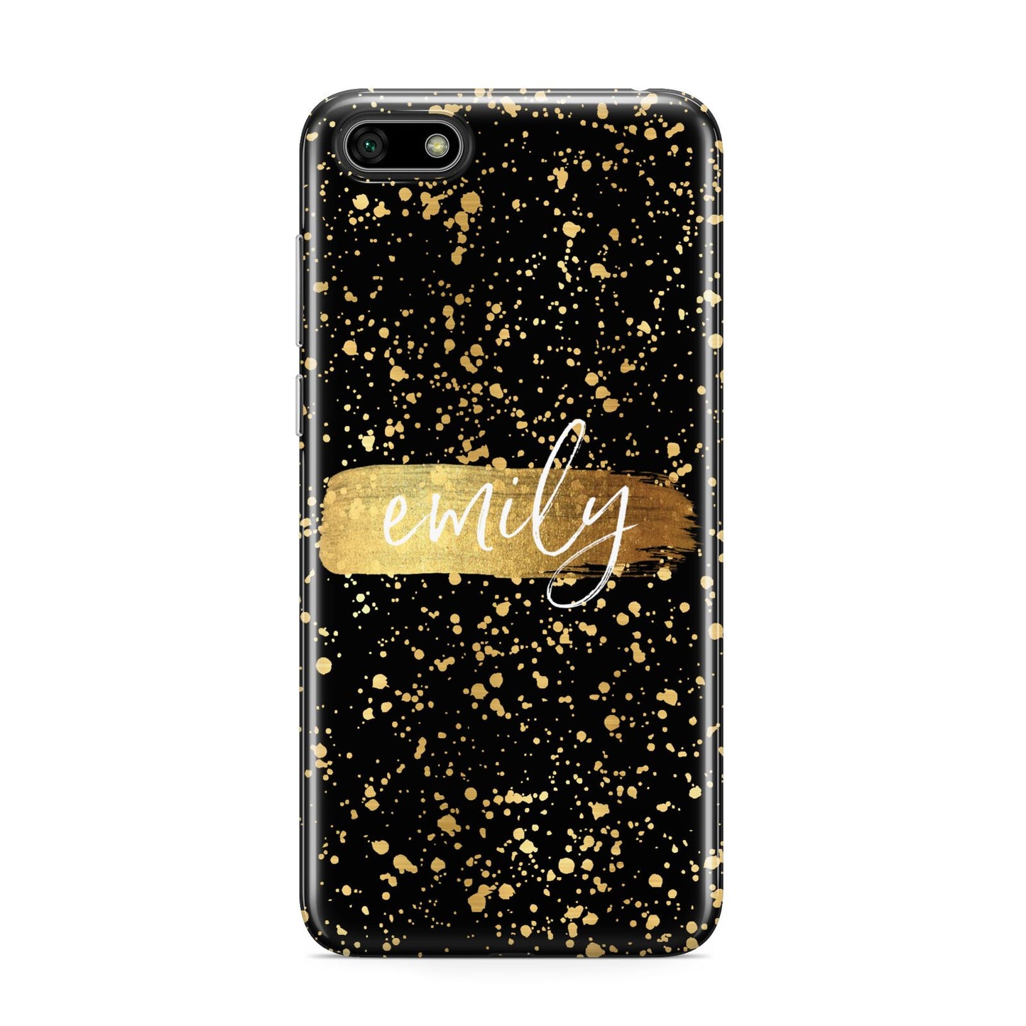 Personalised Black Gold Ink Splat Name Huawei Y5 Prime 2018 Phone Case