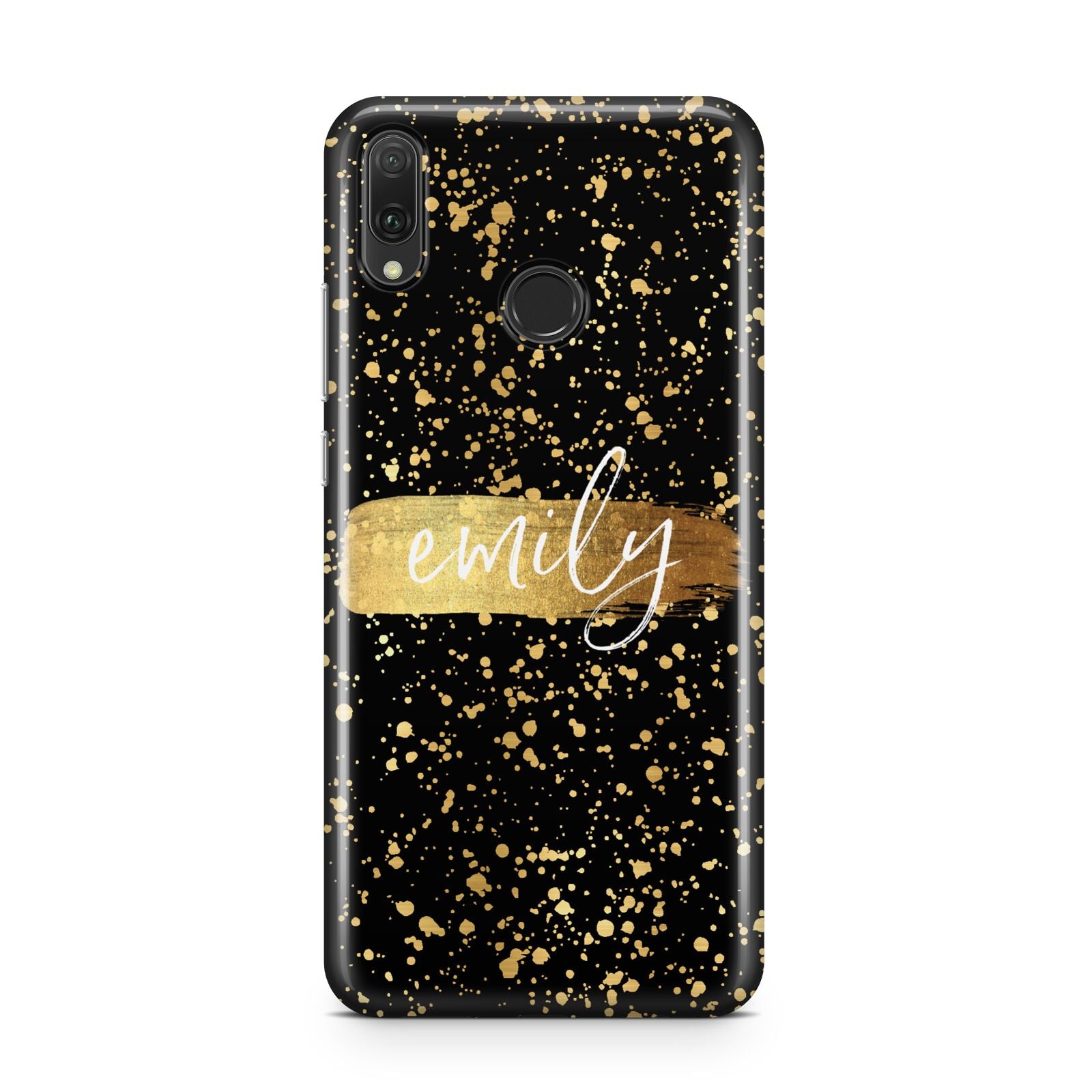 Personalised Black Gold Ink Splat Name Huawei Y9 2019