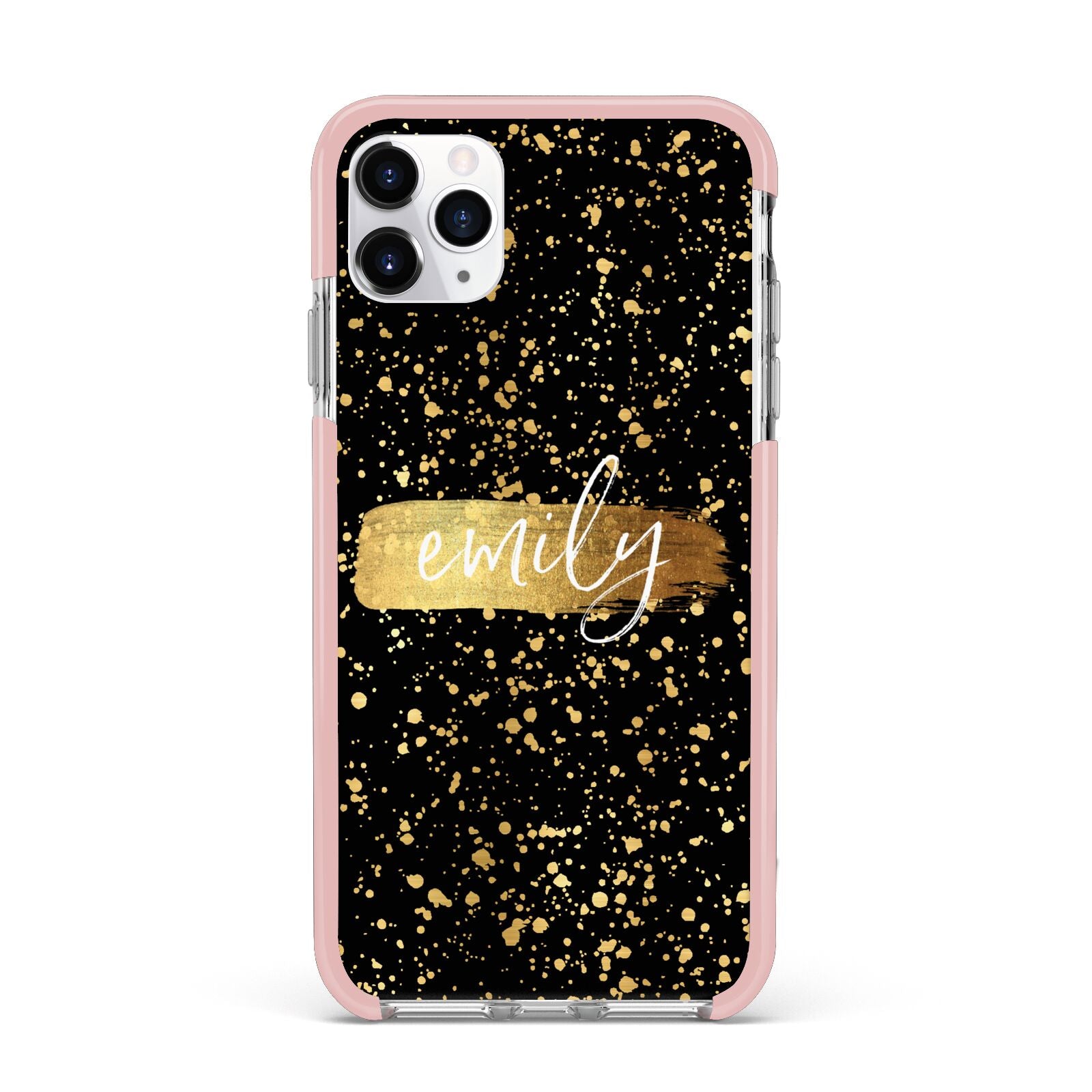 Personalised Black Gold Ink Splat Name iPhone 11 Pro Max Impact Pink Edge Case