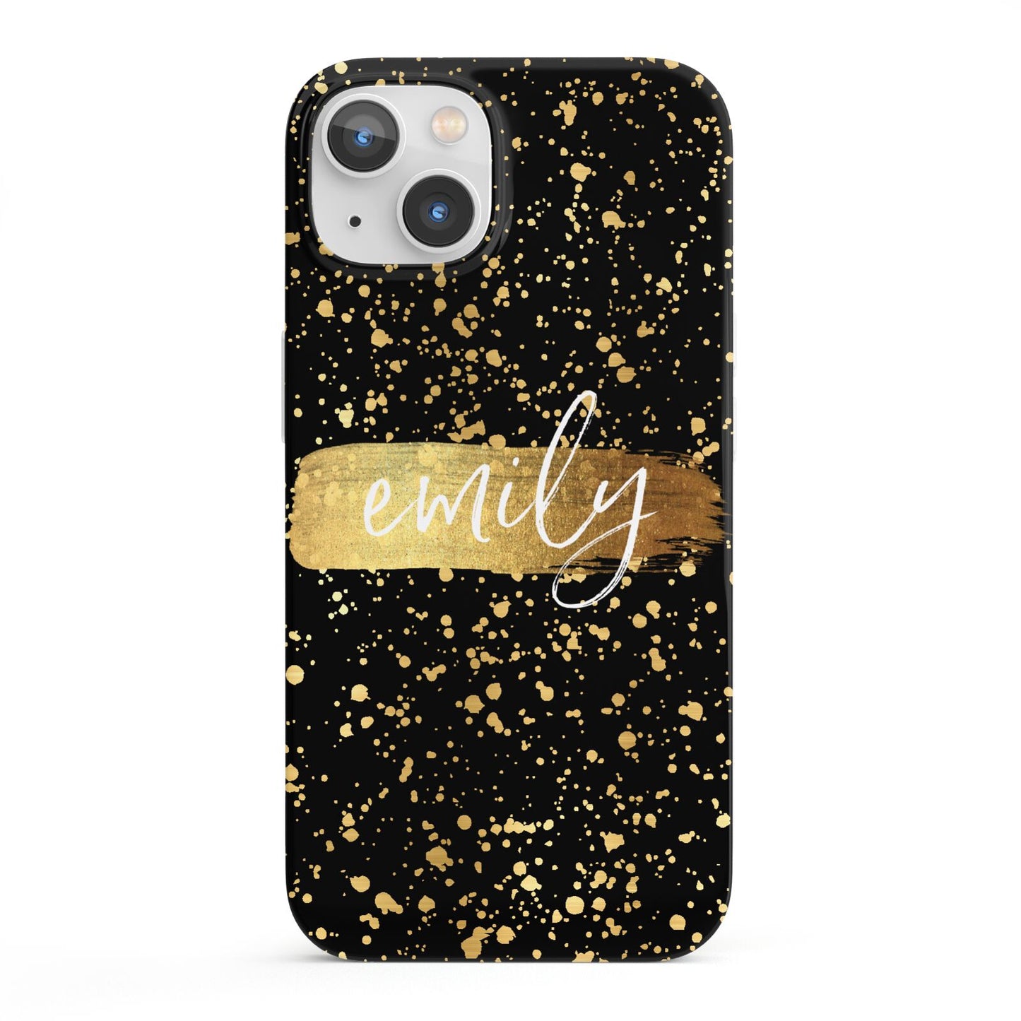 Personalised Black Gold Ink Splat Name iPhone 13 Full Wrap 3D Snap Case