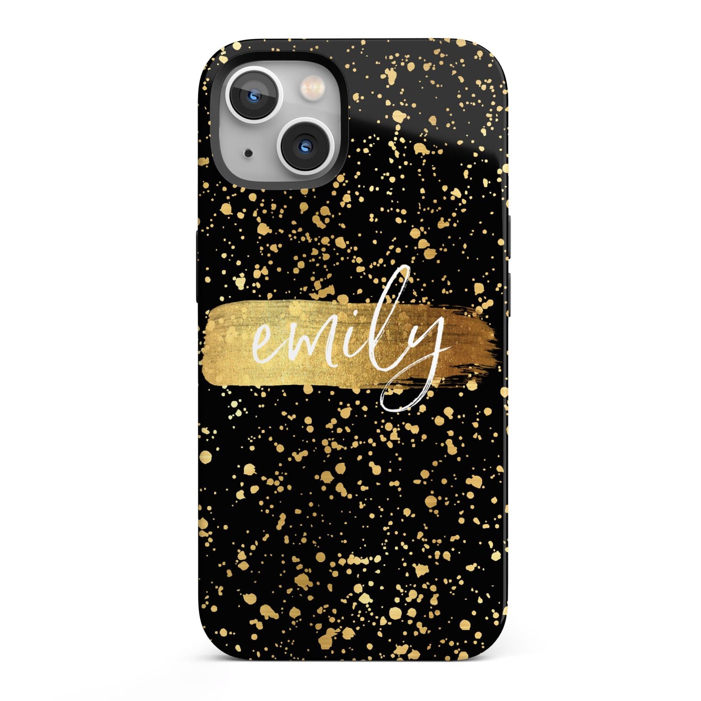 Personalised Black Gold Ink Splat Name iPhone 13 Full Wrap 3D Tough Case