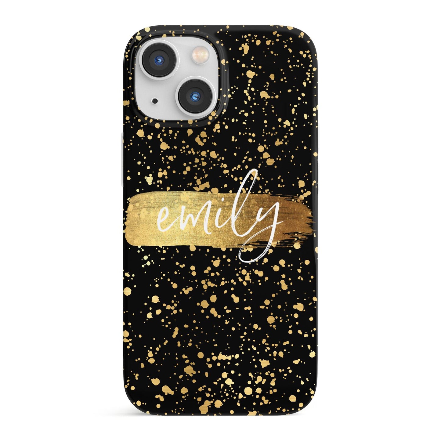 Personalised Black Gold Ink Splat Name iPhone 13 Mini Full Wrap 3D Snap Case