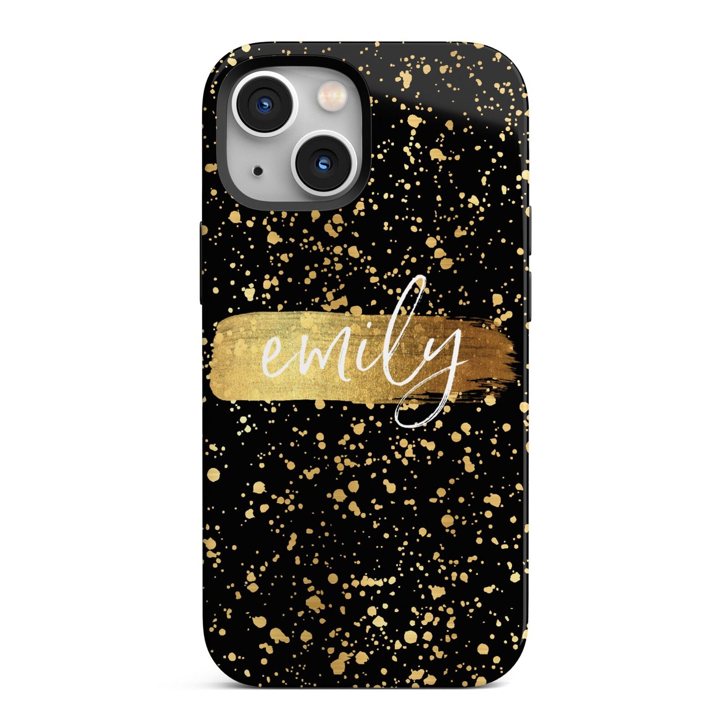 Personalised Black Gold Ink Splat Name iPhone 13 Mini Full Wrap 3D Tough Case