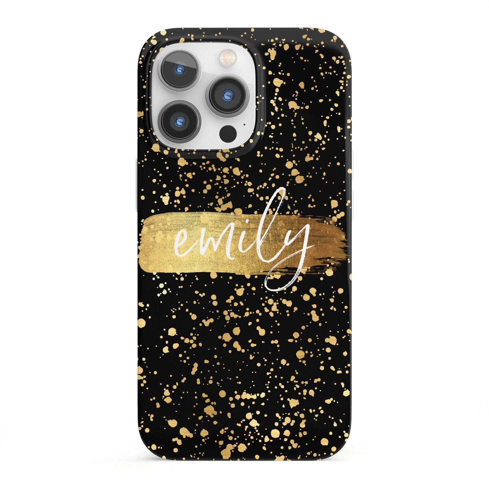 Personalised Black Gold Ink Splat Name iPhone 13 Pro Full Wrap 3D Snap Case