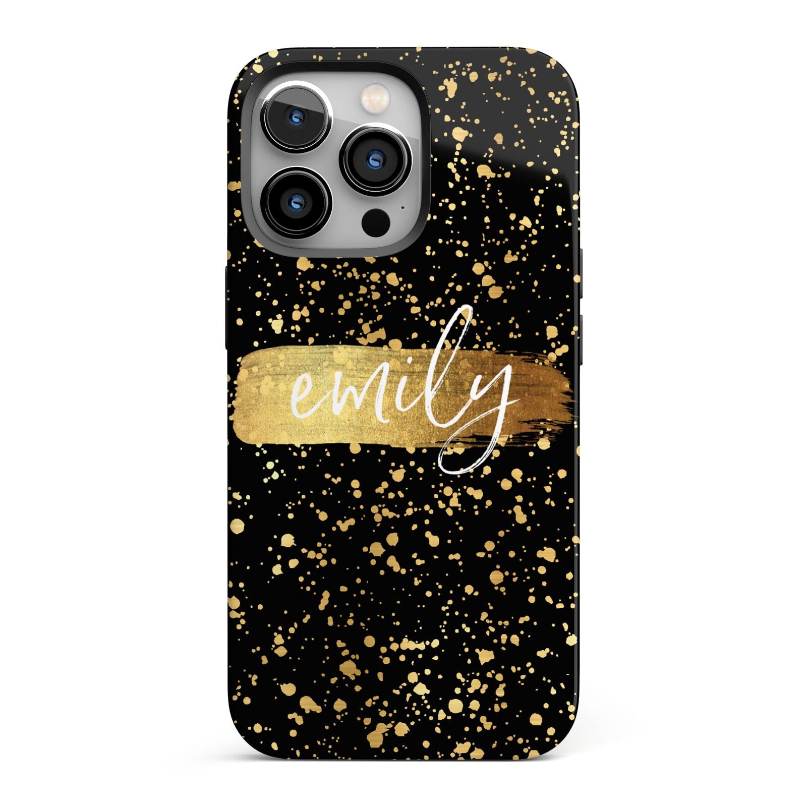 Personalised Black Gold Ink Splat Name iPhone 13 Pro Full Wrap 3D Tough Case