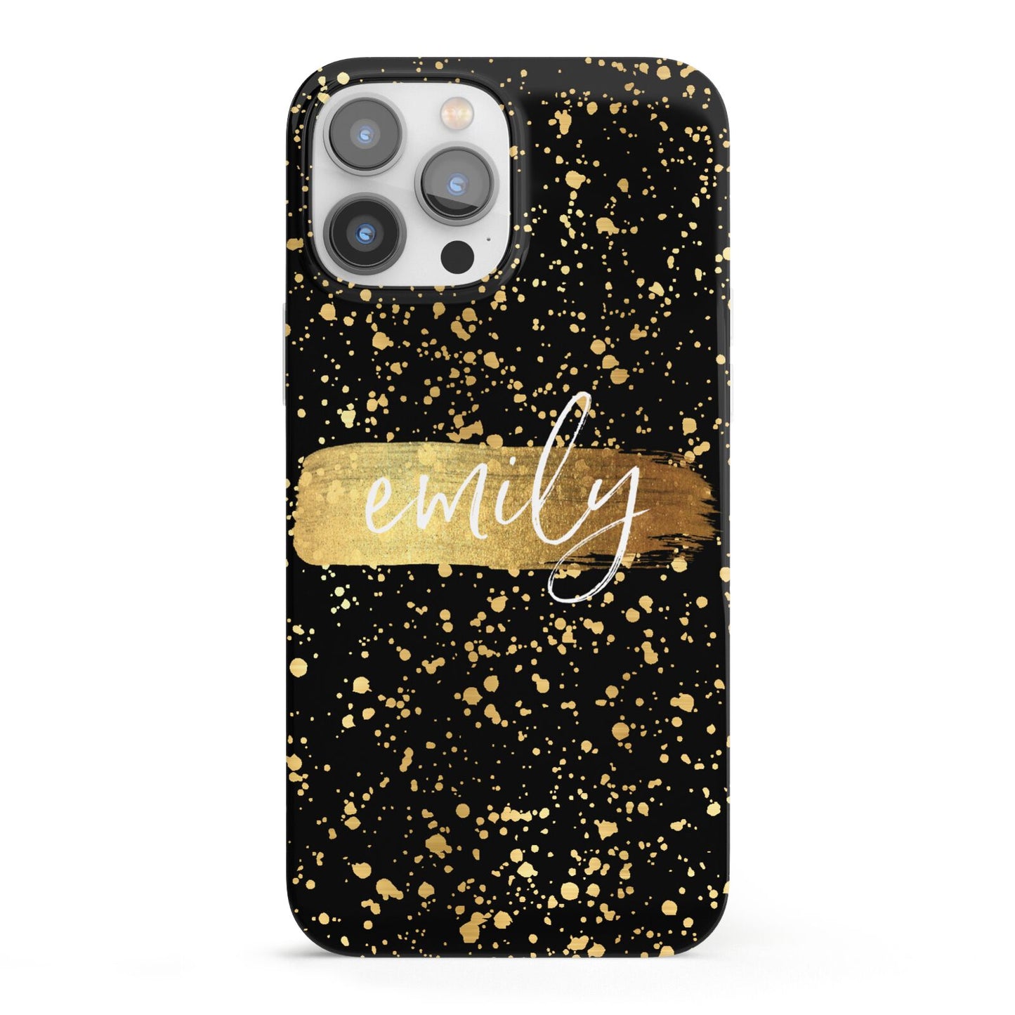 Personalised Black Gold Ink Splat Name iPhone 13 Pro Max Full Wrap 3D Snap Case