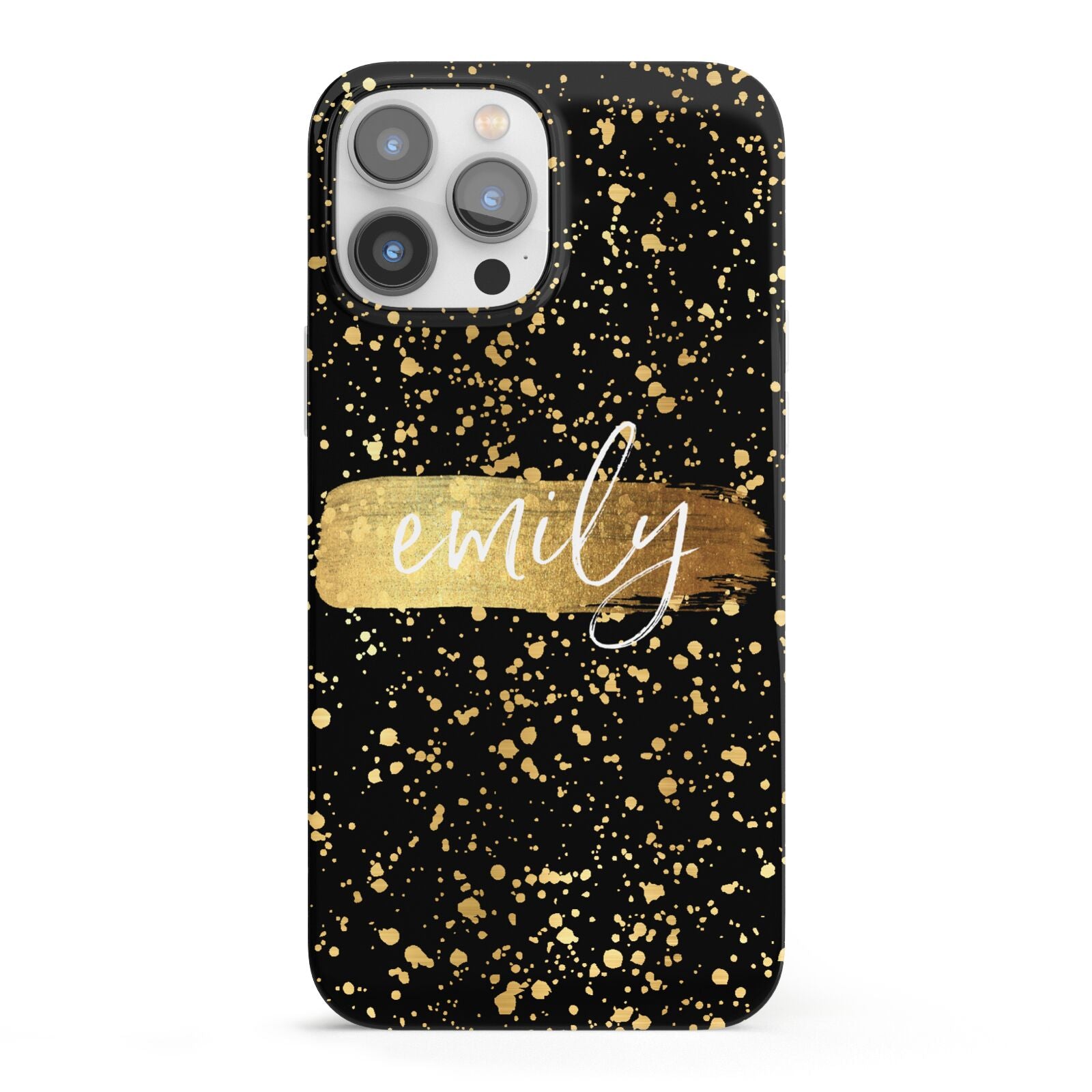 Personalised Black Gold Ink Splat Name iPhone 13 Pro Max Full Wrap 3D Snap Case