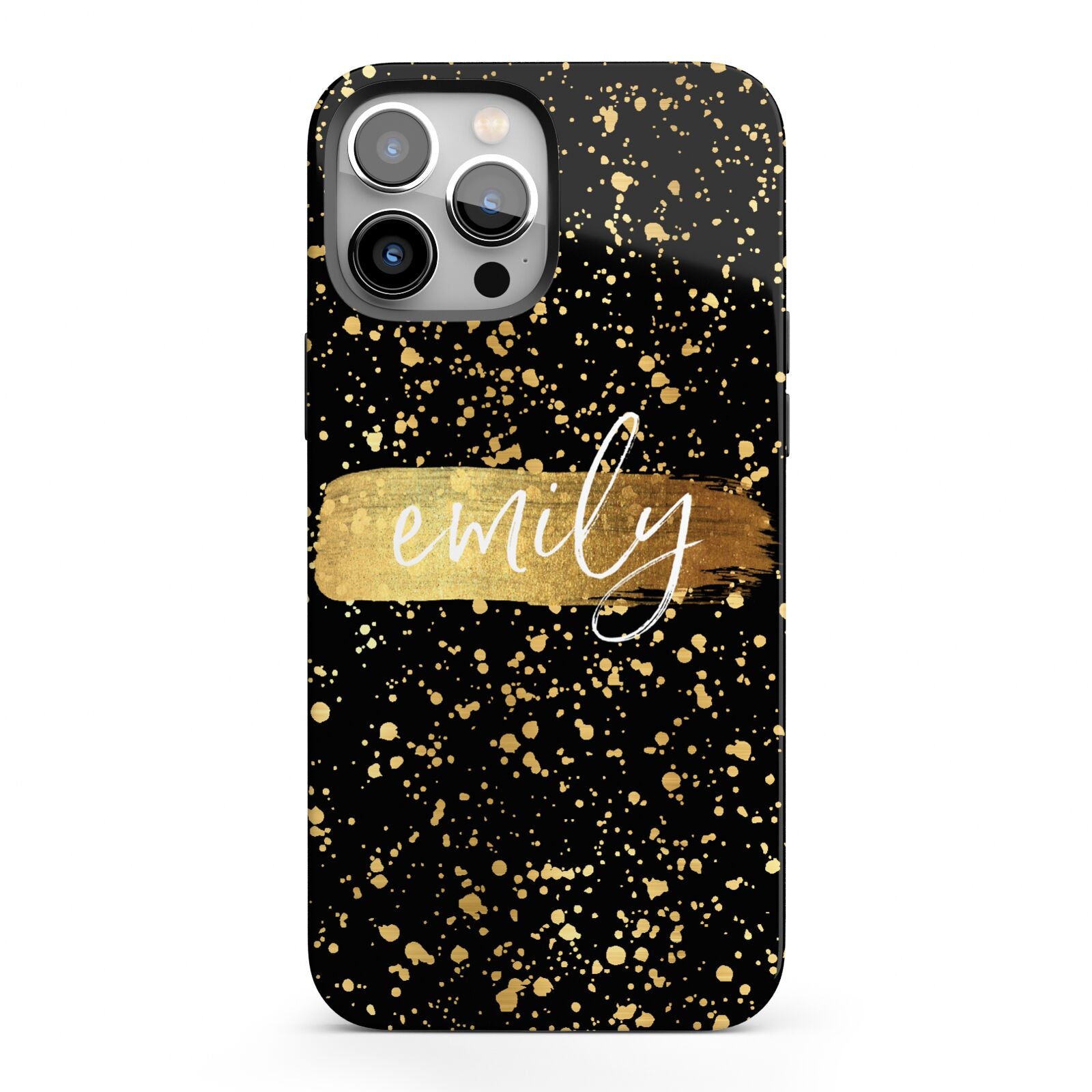 Personalised Black Gold Ink Splat Name iPhone 13 Pro Max Full Wrap 3D Tough Case