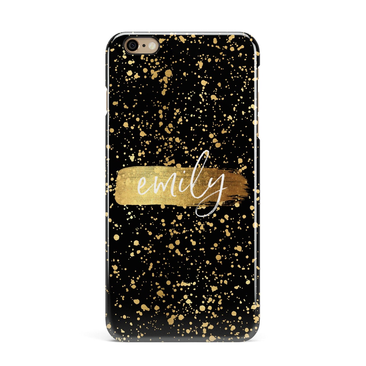 Personalised Black Gold Ink Splat Name iPhone 6 Plus 3D Snap Case on Gold Phone