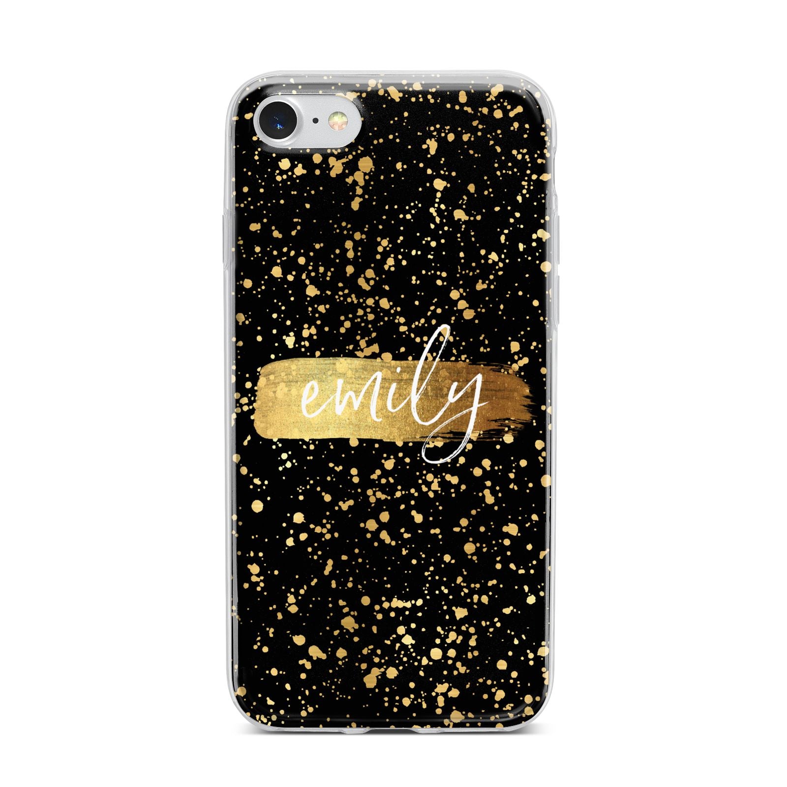 Personalised Black Gold Ink Splat Name iPhone 7 Bumper Case on Silver iPhone