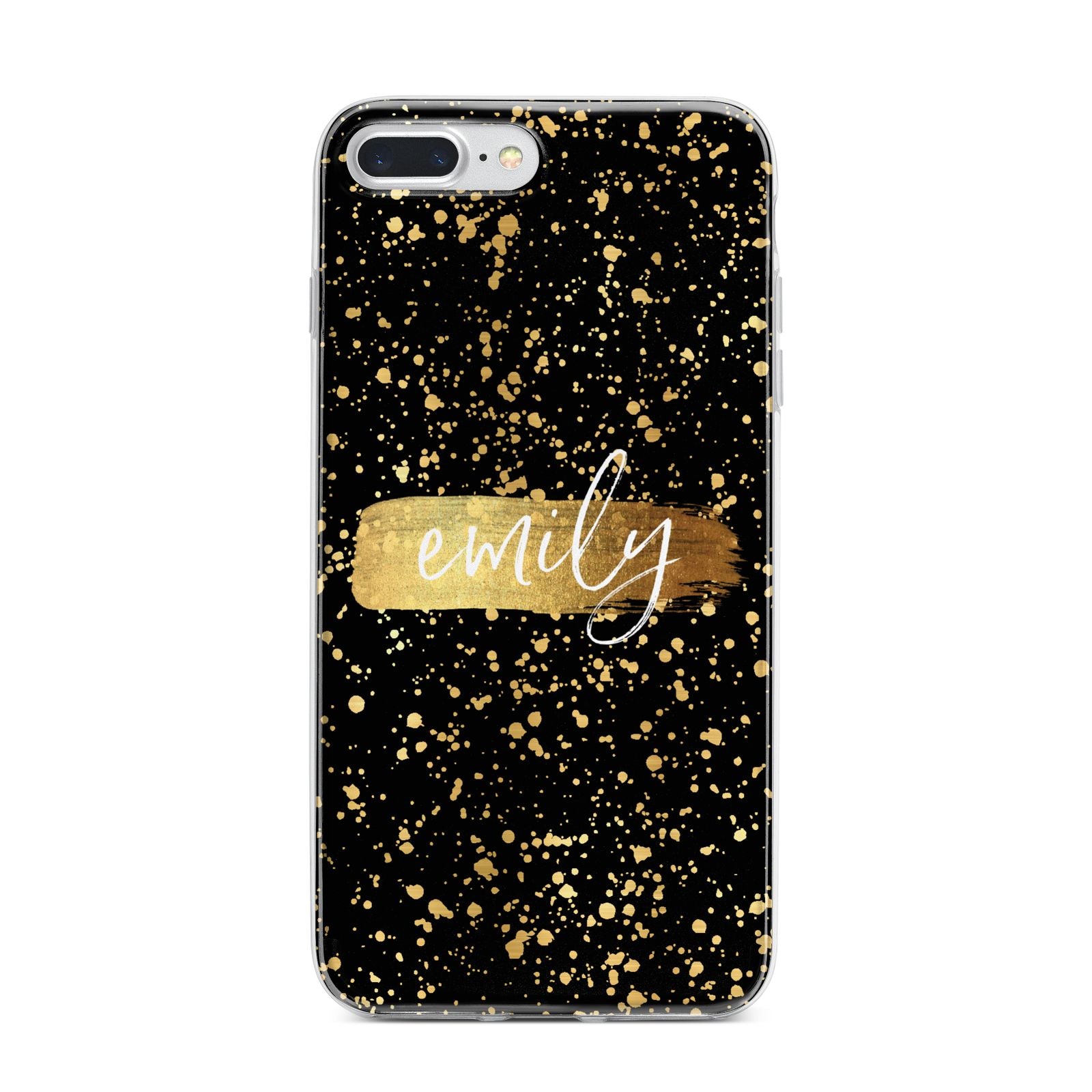 Personalised Black Gold Ink Splat Name iPhone 7 Plus Bumper Case on Silver iPhone