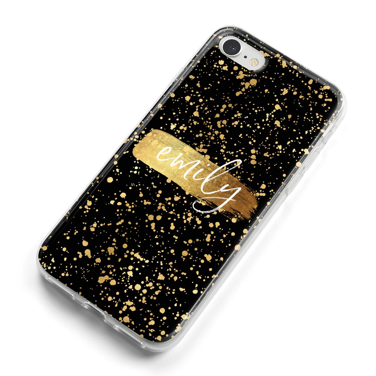 Personalised Black Gold Ink Splat Name iPhone 8 Bumper Case on Silver iPhone Alternative Image