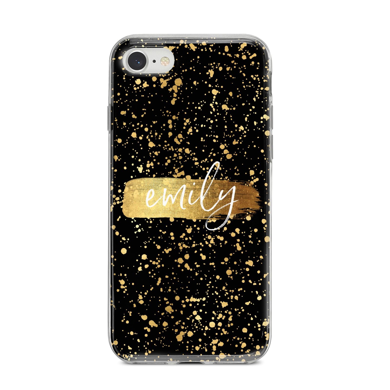 Personalised Black Gold Ink Splat Name iPhone 8 Bumper Case on Silver iPhone