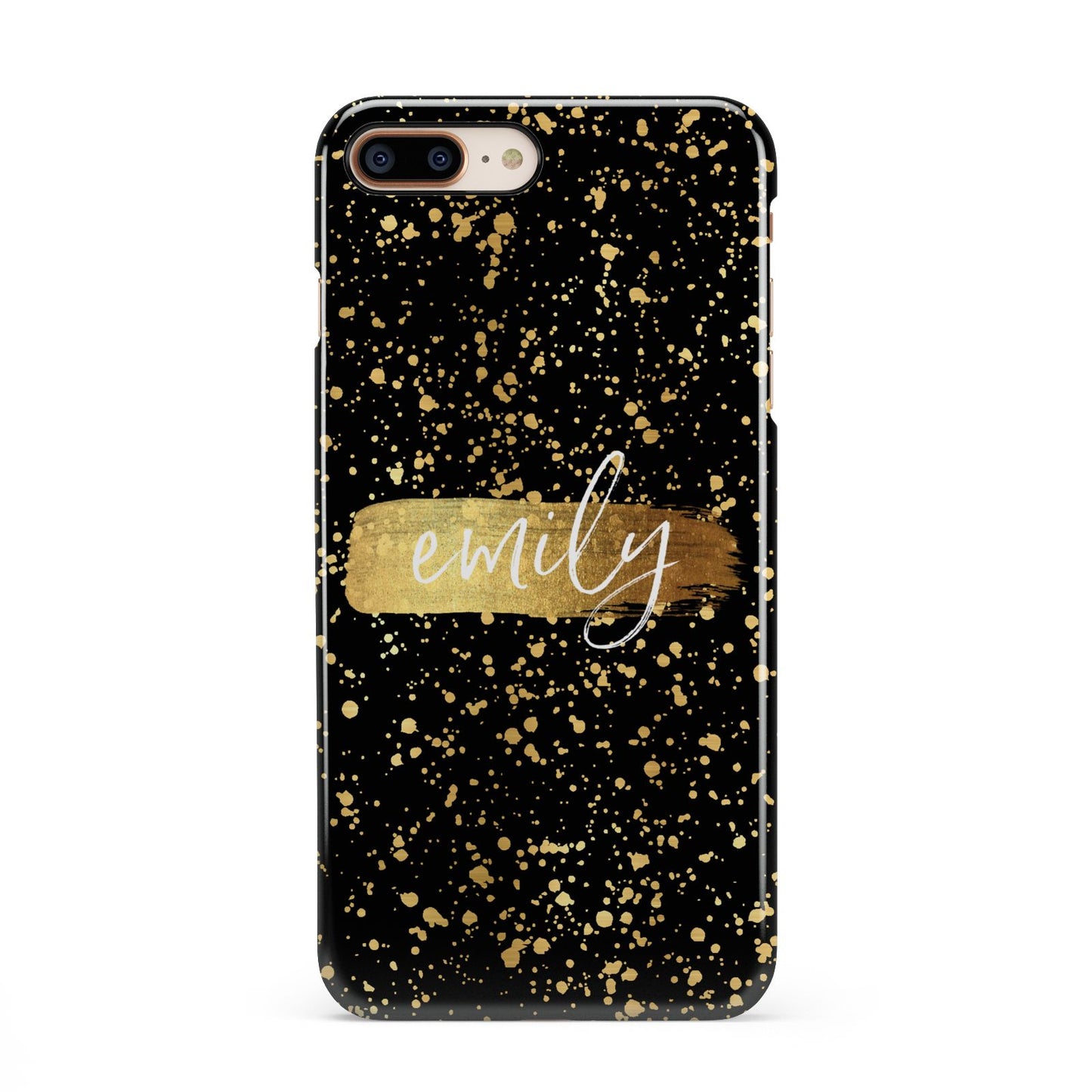 Personalised Black Gold Ink Splat Name iPhone 8 Plus 3D Snap Case on Gold Phone