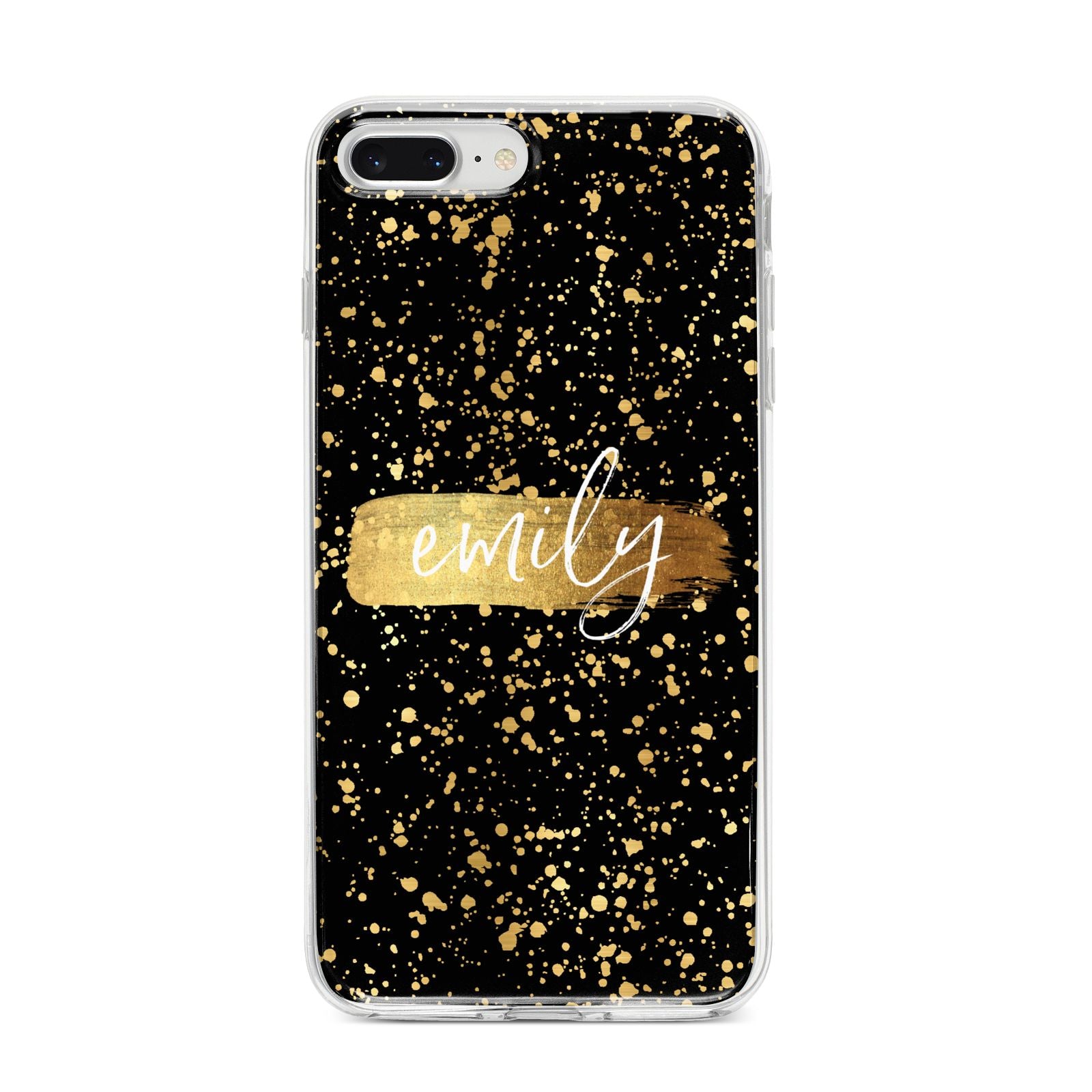 Personalised Black Gold Ink Splat Name iPhone 8 Plus Bumper Case on Silver iPhone