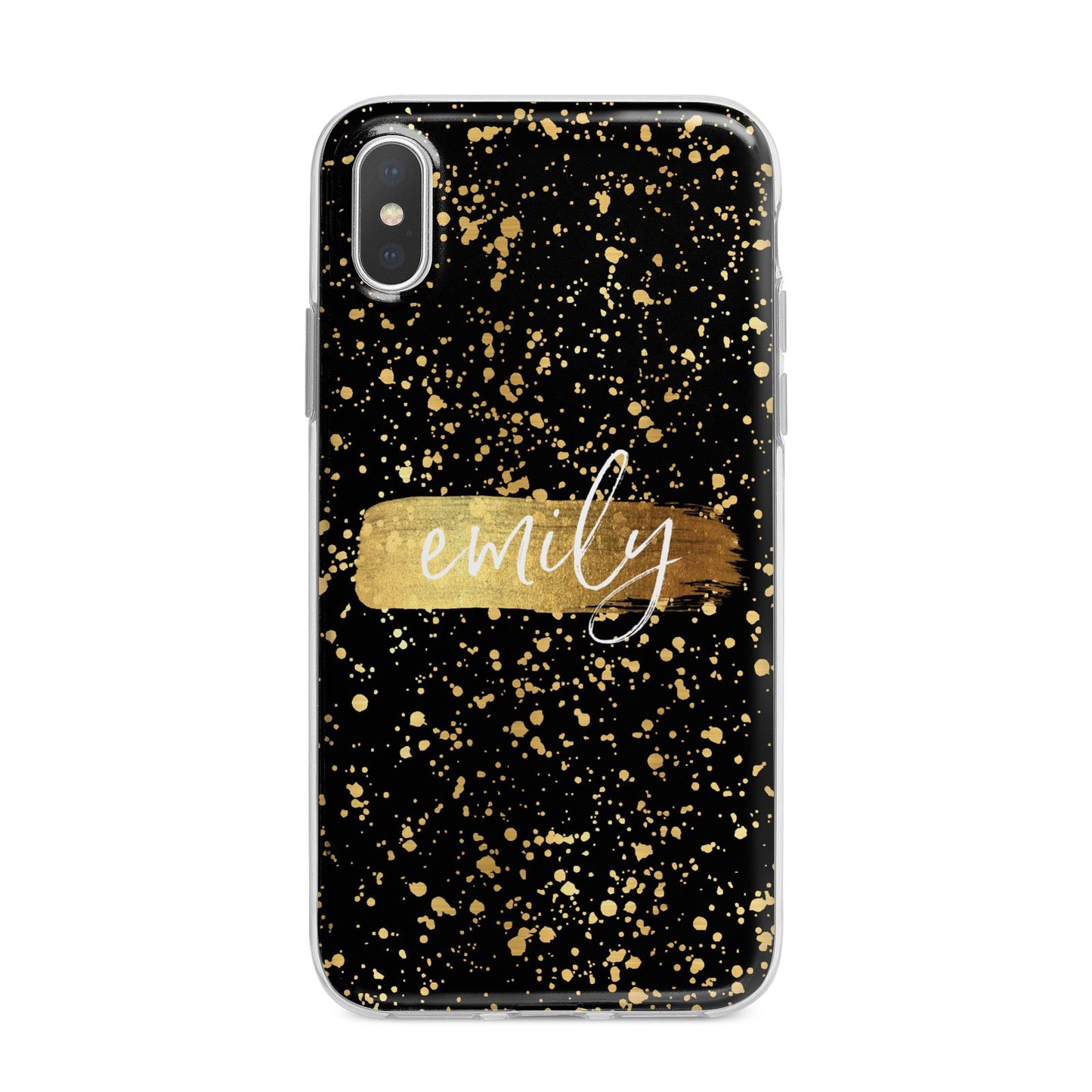 Personalised Black Gold Ink Splat Name iPhone X Bumper Case on Silver iPhone Alternative Image 1