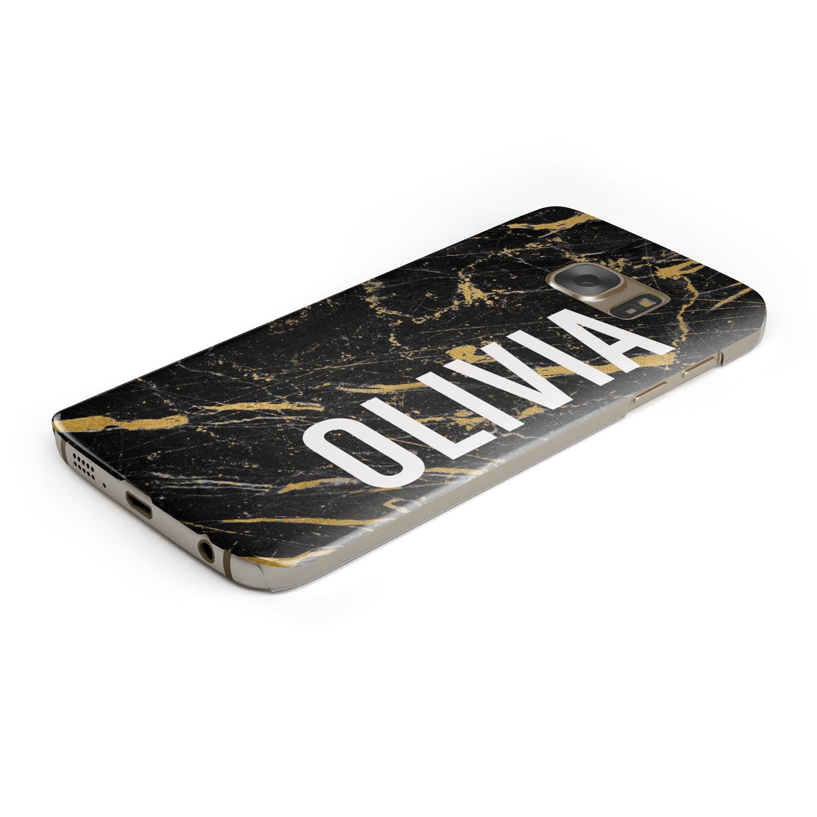 Personalised Black Gold Marble Name Protective Samsung Galaxy Case Angled Image