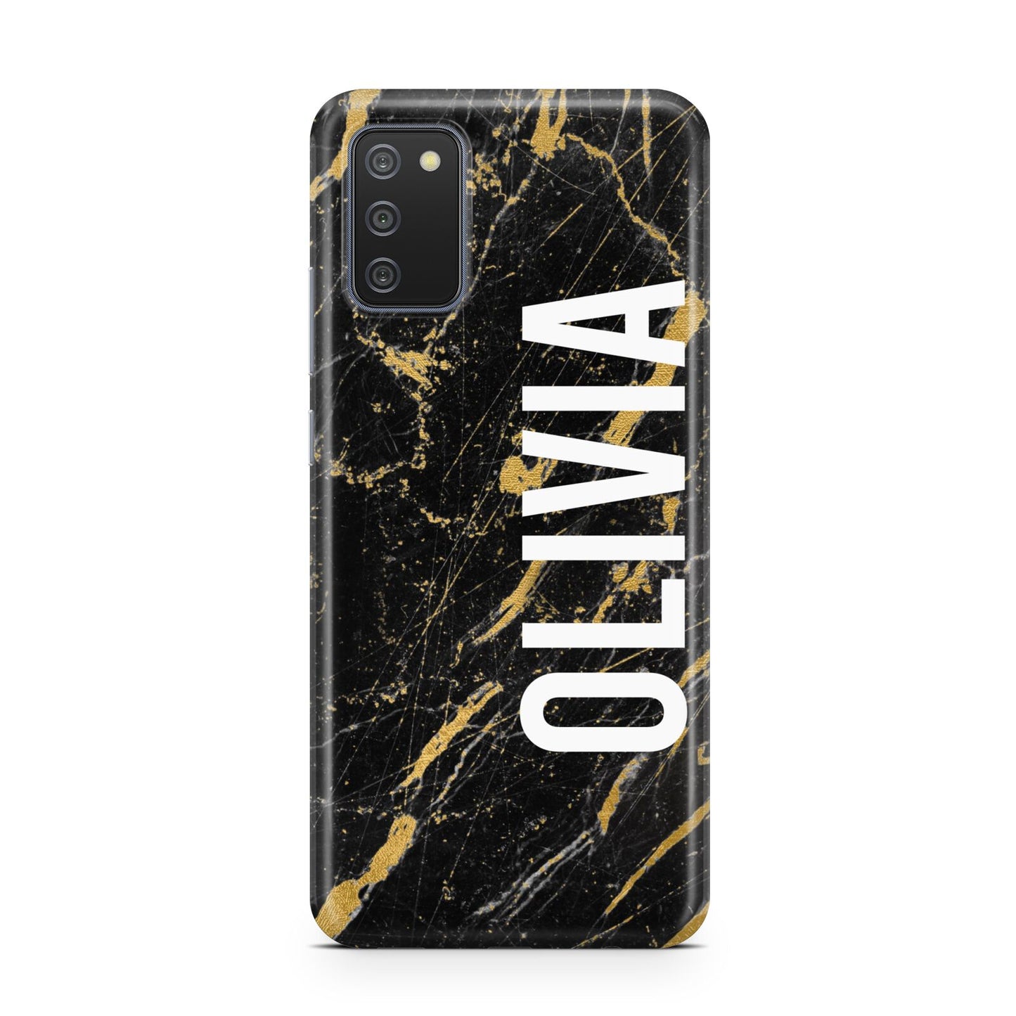 Personalised Black Gold Marble Name Samsung A02s Case