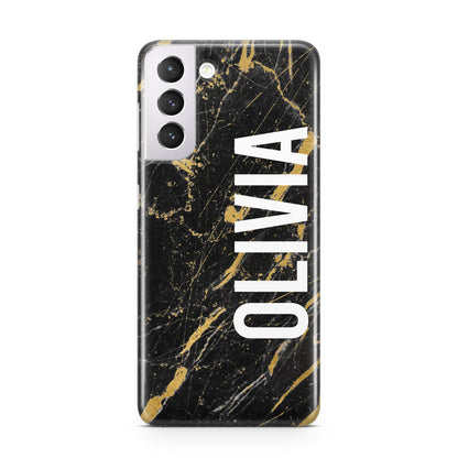 Personalised Black Gold Marble Name Samsung S21 Case