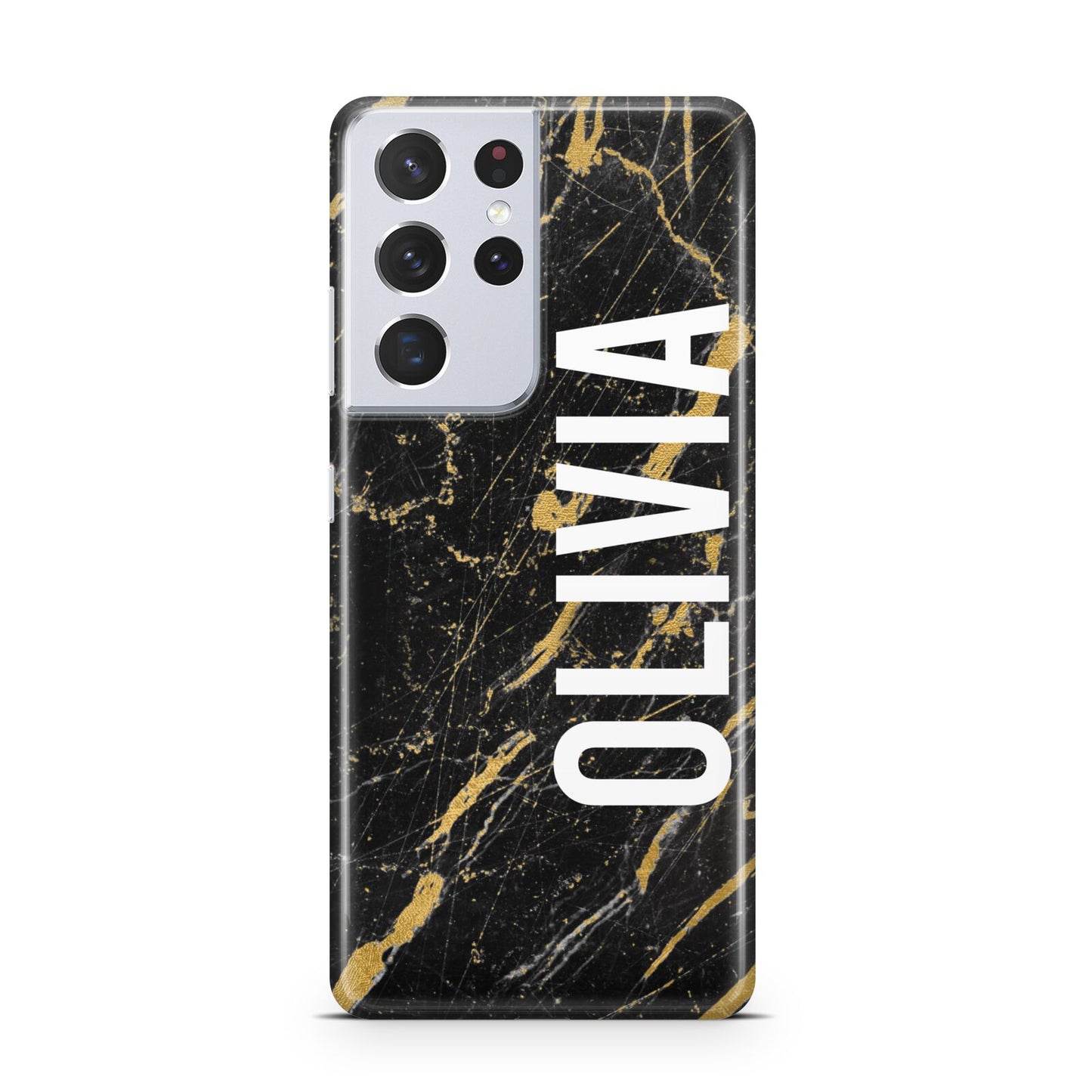 Personalised Black Gold Marble Name Samsung S21 Ultra Case