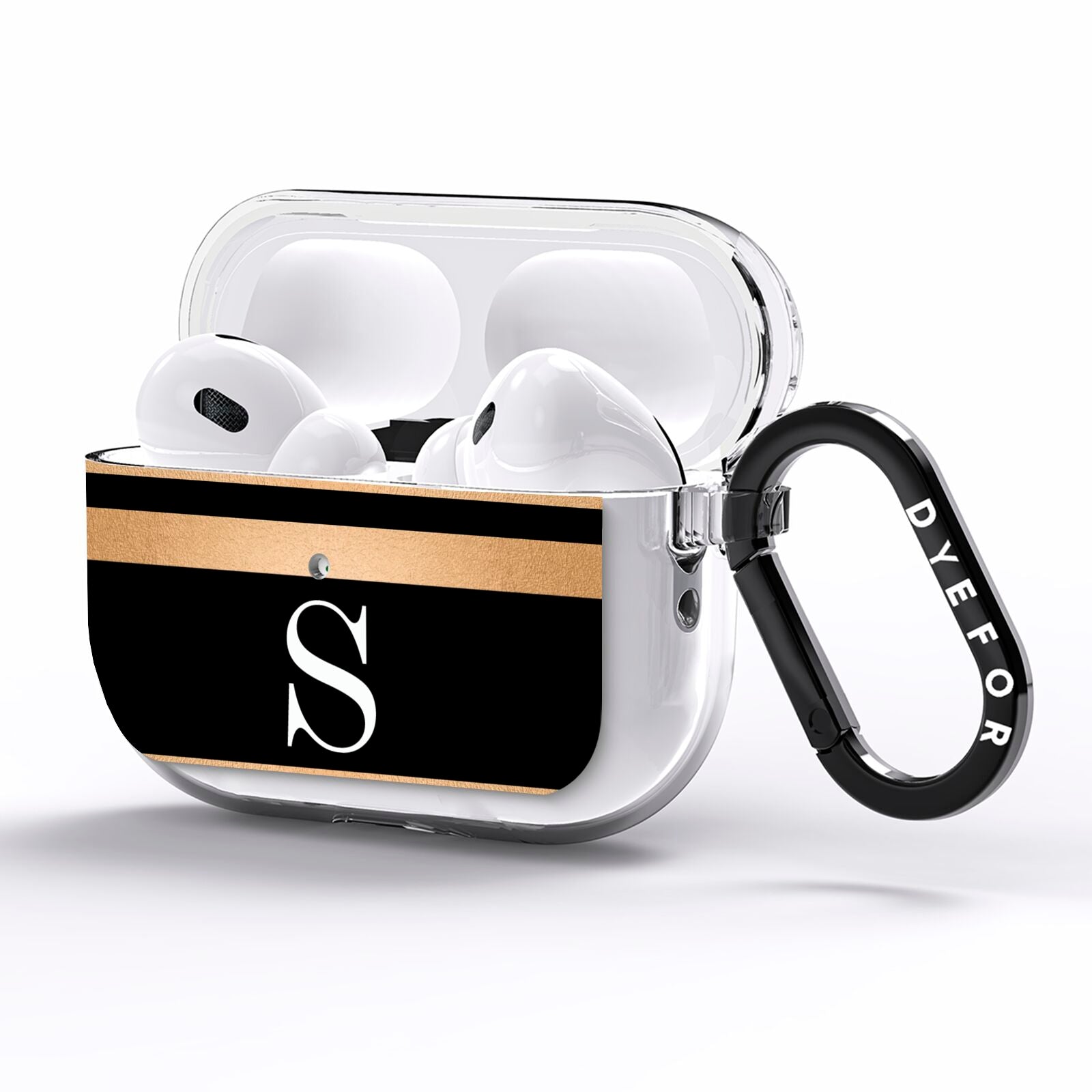 Personalised Black Gold Monogram Initial AirPods Pro Clear Case Side Image