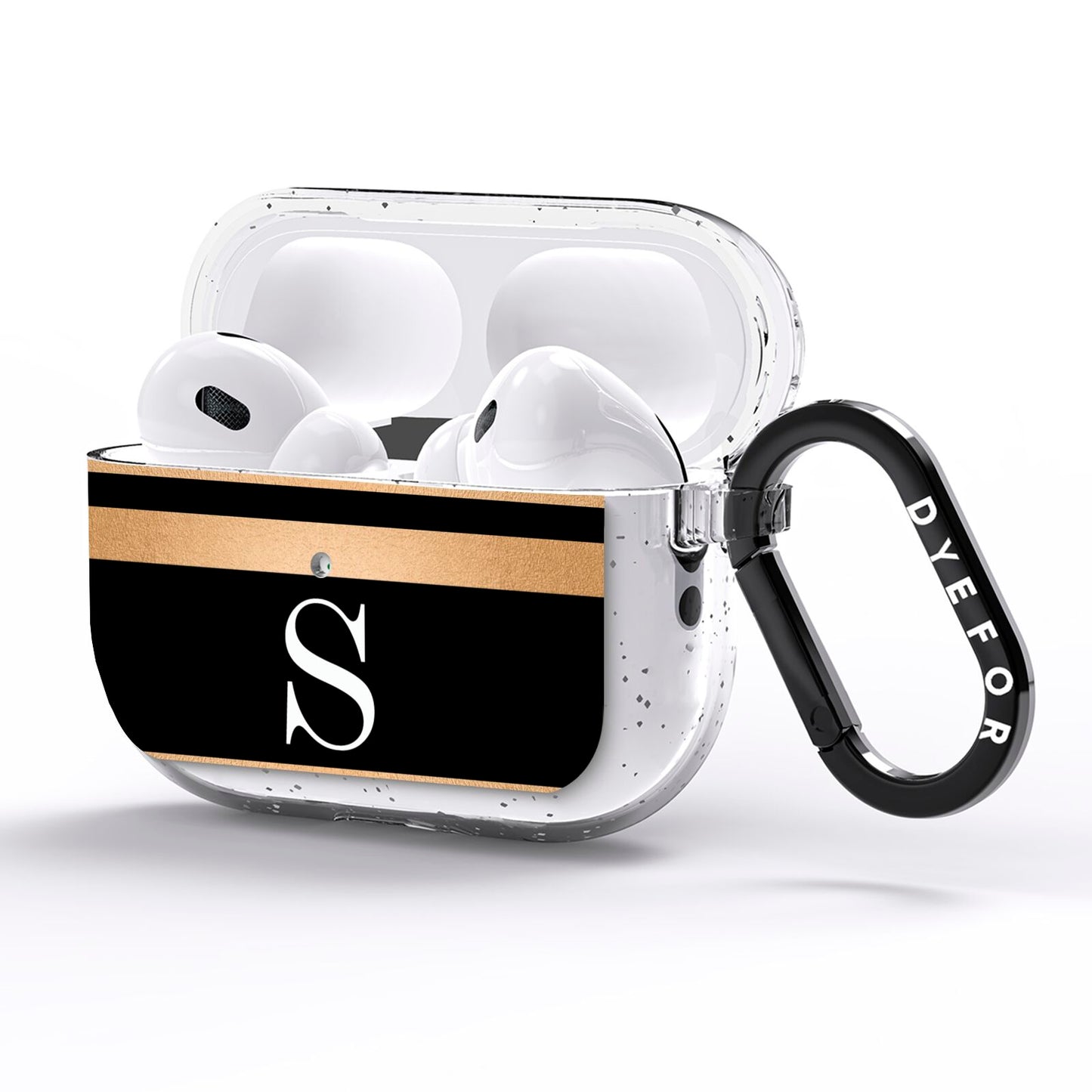 Personalised Black Gold Monogram Initial AirPods Pro Glitter Case Side Image