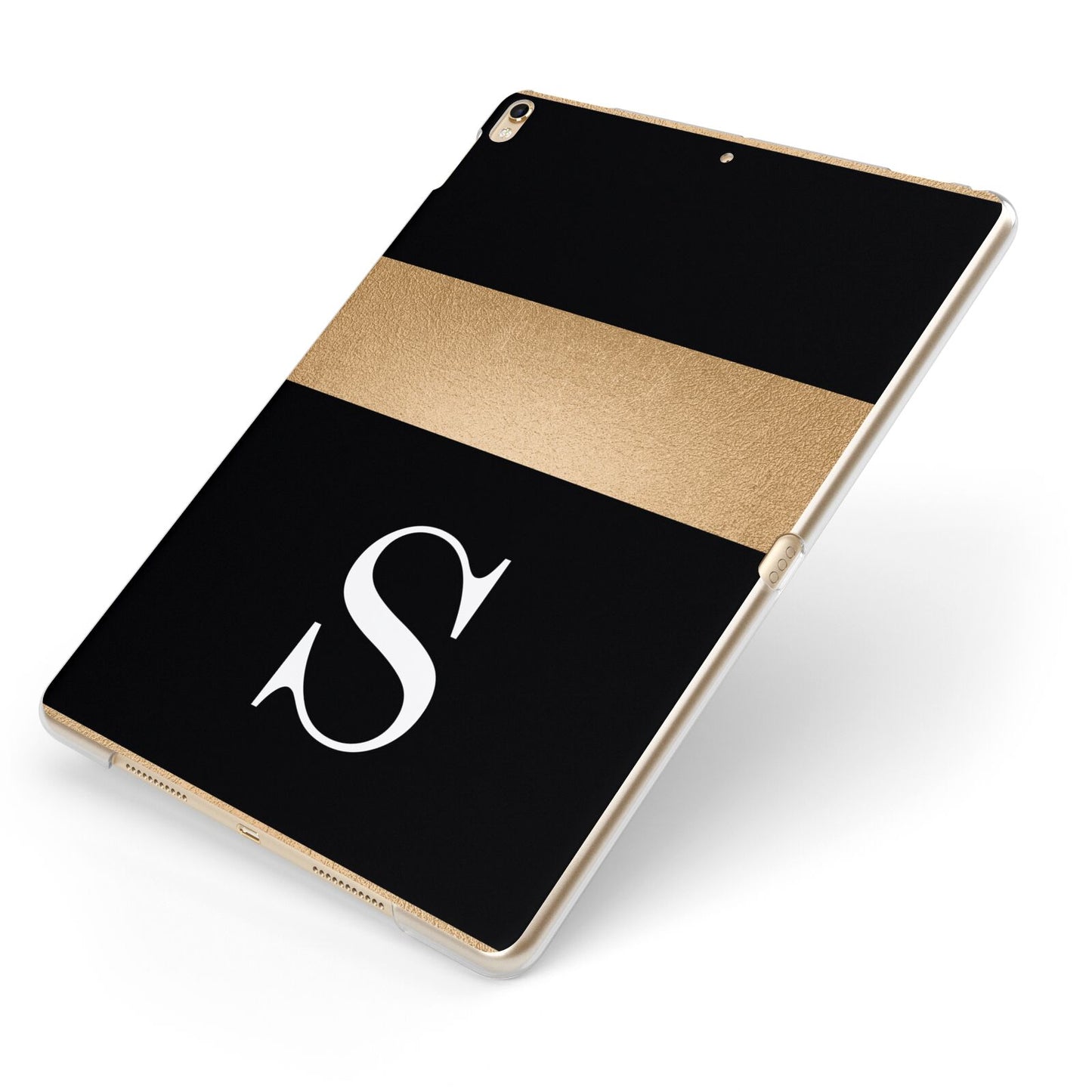 Personalised Black Gold Monogram Initial Apple iPad Case on Gold iPad Side View