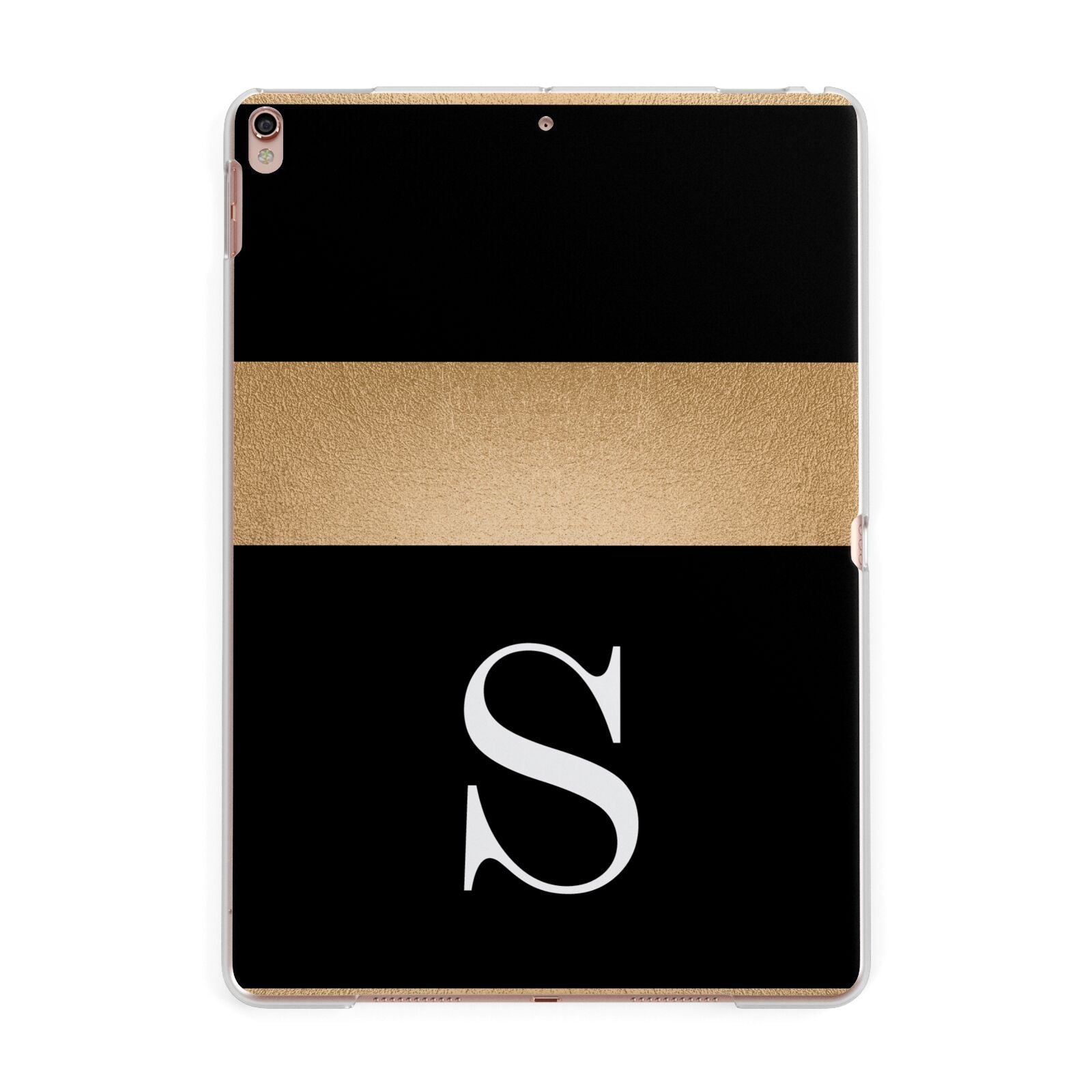 Personalised Black Gold Monogram Initial Apple iPad Rose Gold Case