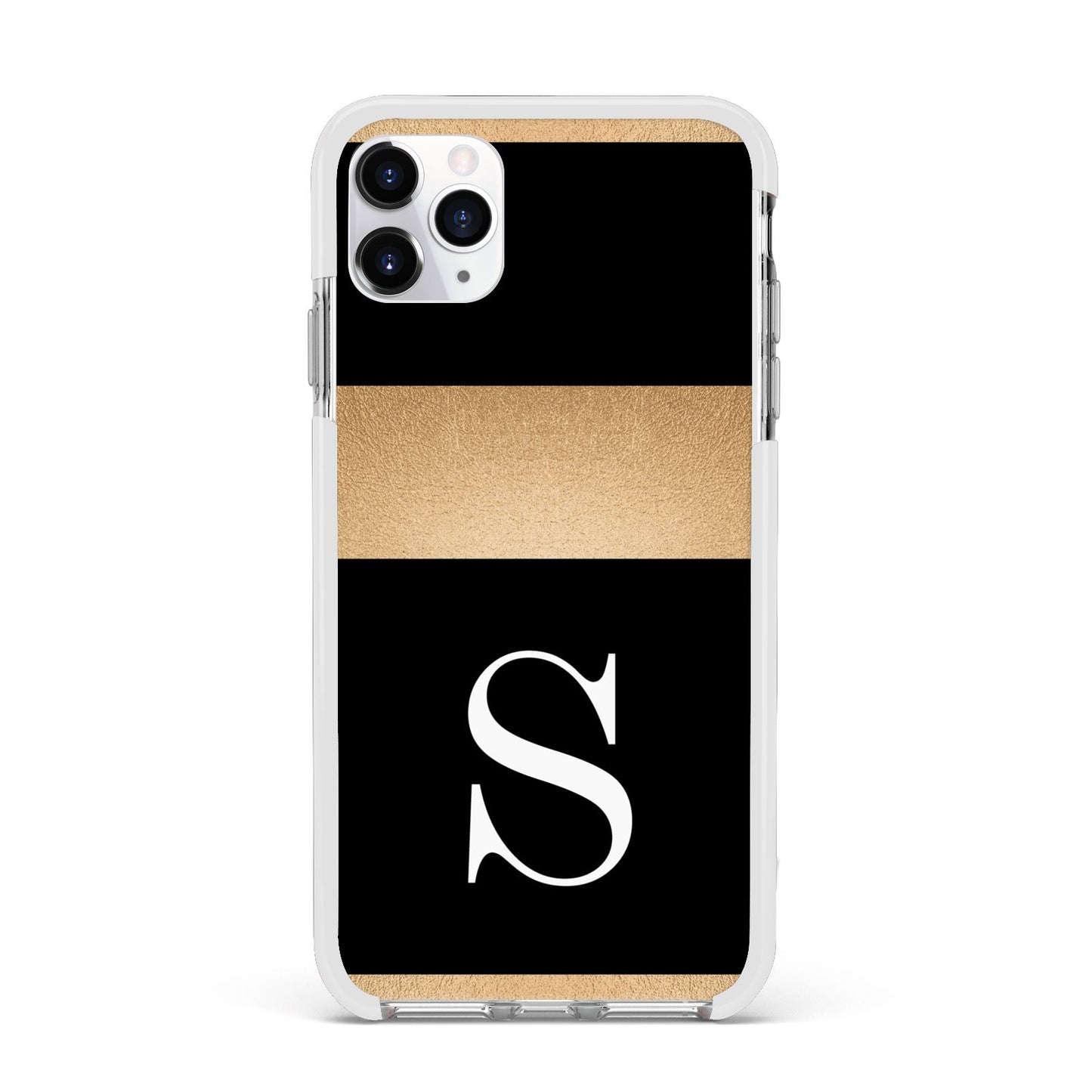 Personalised Black Gold Monogram Initial Apple iPhone 11 Pro Max in Silver with White Impact Case