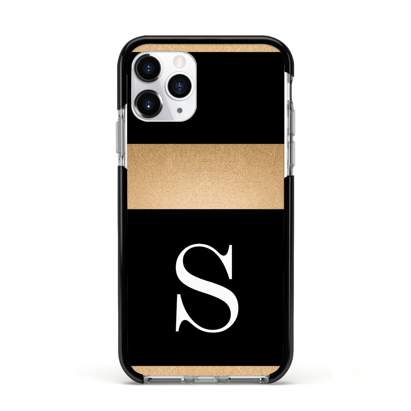 Personalised Black Gold Monogram Initial Apple iPhone 11 Pro in Silver with Black Impact Case