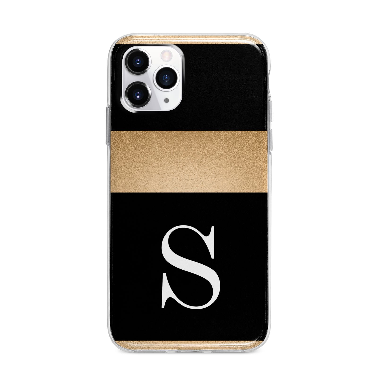 Personalised Black Gold Monogram Initial Apple iPhone 11 Pro in Silver with Bumper Case