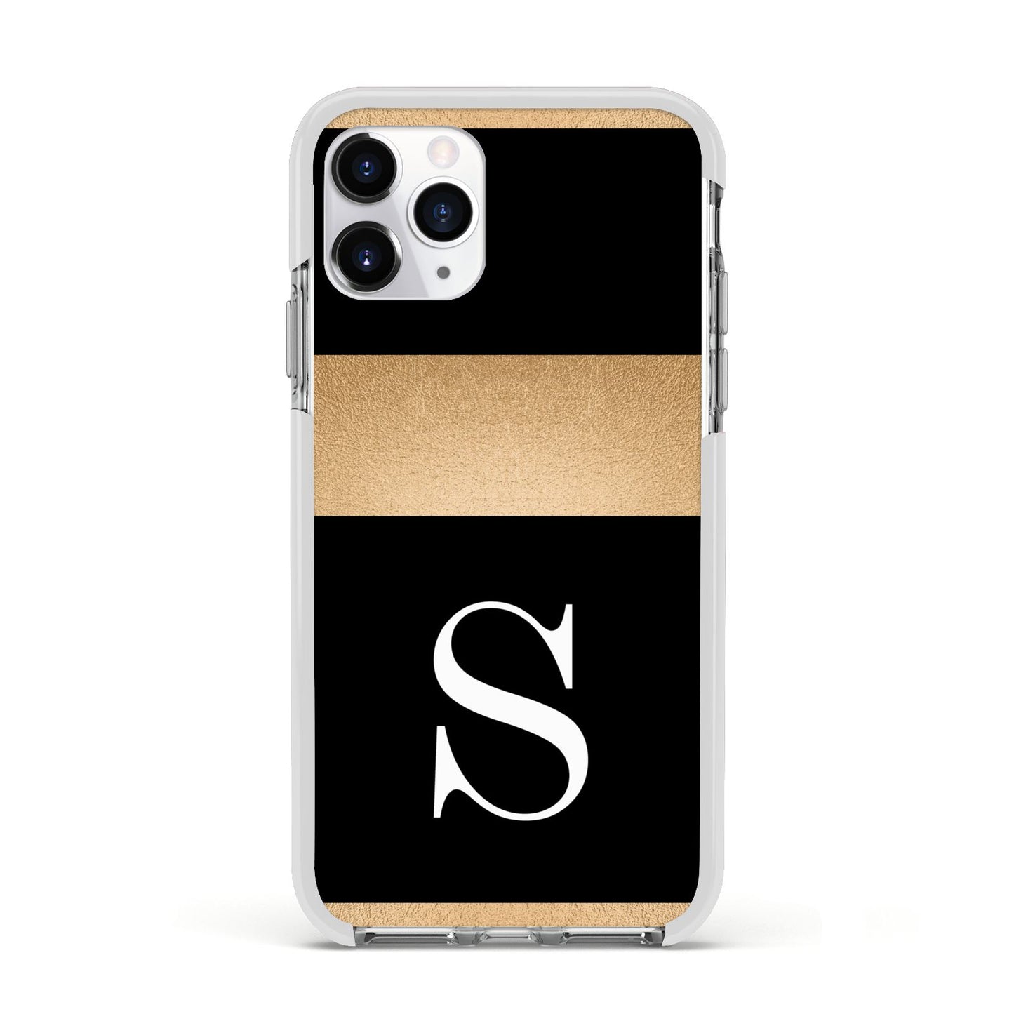 Personalised Black Gold Monogram Initial Apple iPhone 11 Pro in Silver with White Impact Case