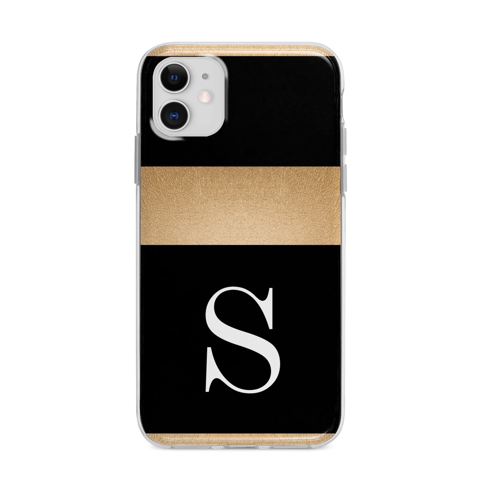 Personalised Black Gold Monogram Initial Apple iPhone 11 in White with Bumper Case