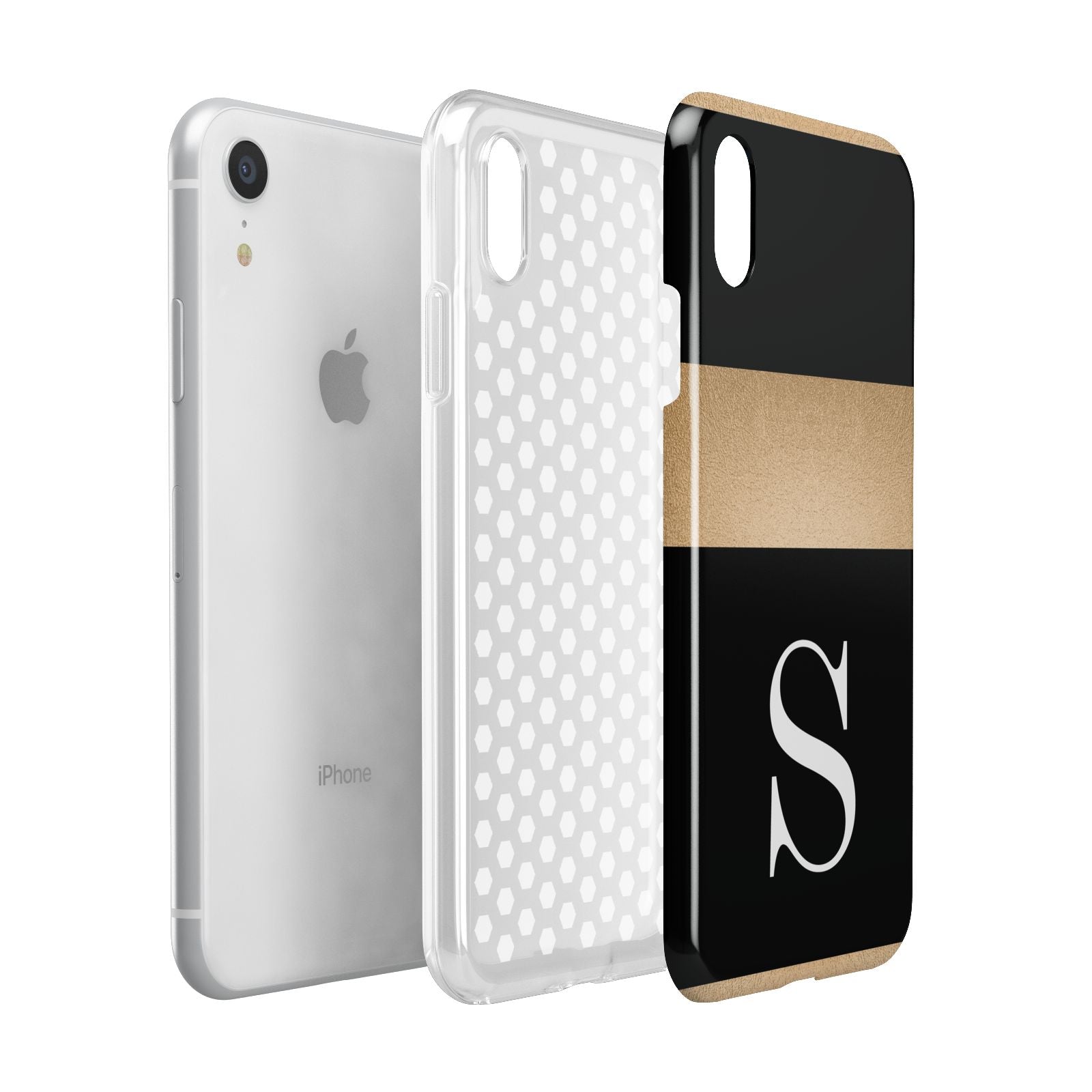 Personalised Black Gold Monogram Initial Apple iPhone XR White 3D Tough Case Expanded view