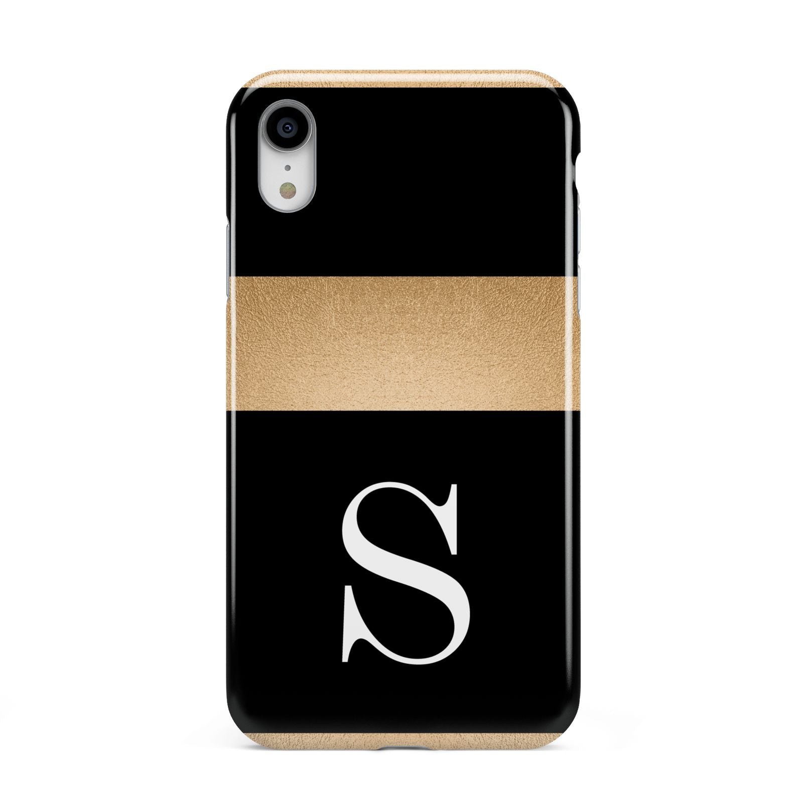 Personalised Black Gold Monogram Initial Apple iPhone XR White 3D Tough Case