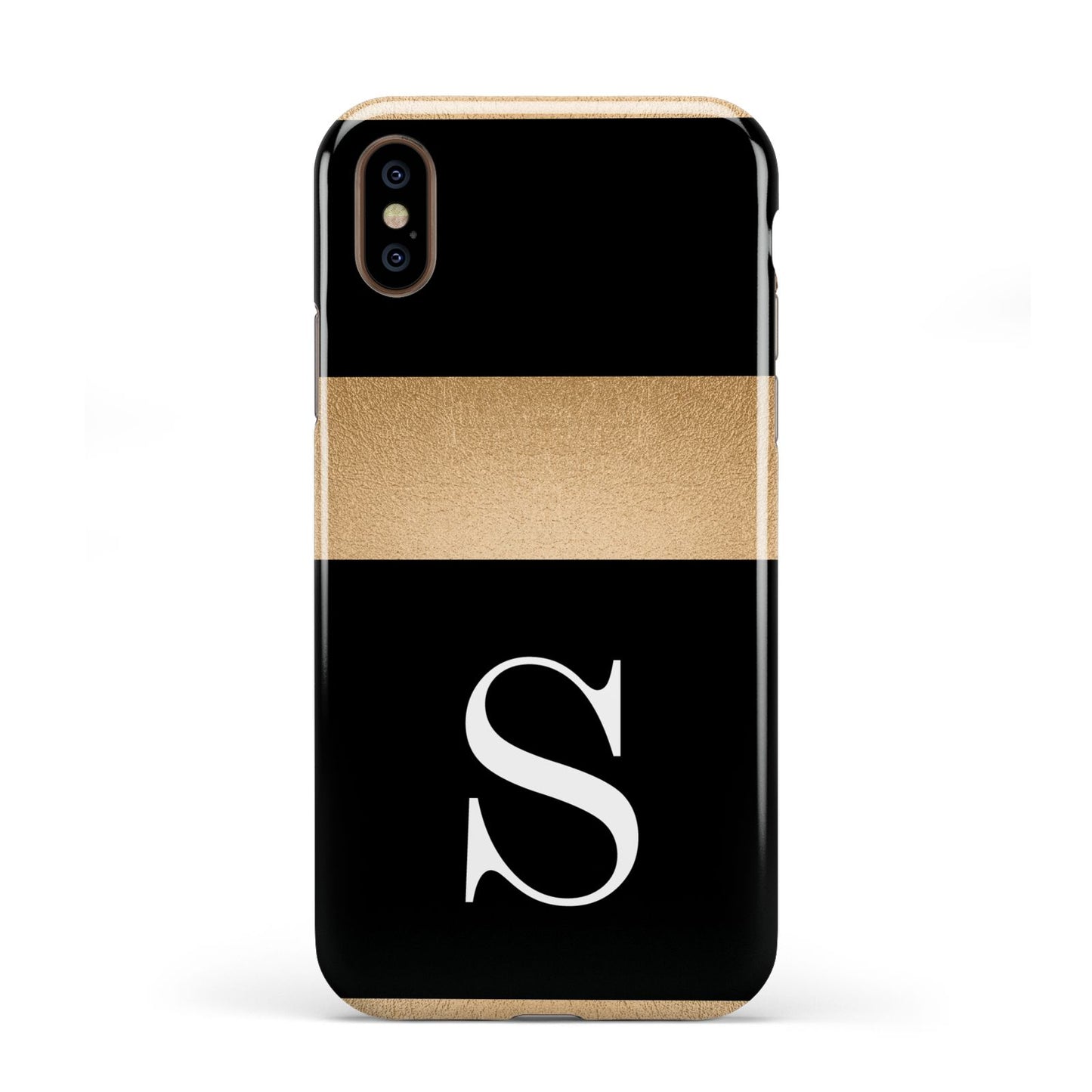 Personalised Black Gold Monogram Initial Apple iPhone XS 3D Tough