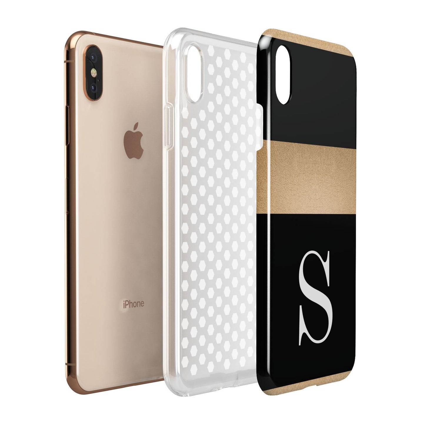 Personalised Black Gold Monogram Initial Apple iPhone Xs Max 3D Tough Case Expanded View