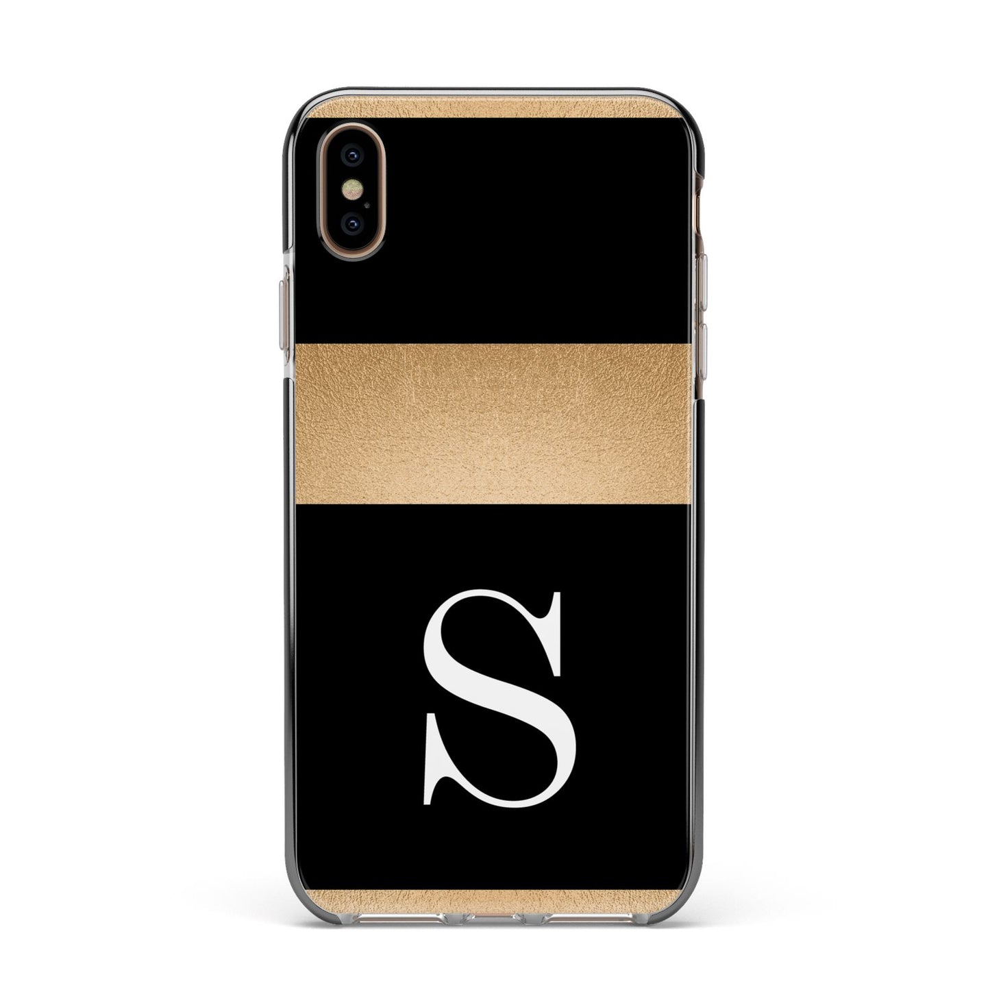 Personalised Black Gold Monogram Initial Apple iPhone Xs Max Impact Case Black Edge on Gold Phone