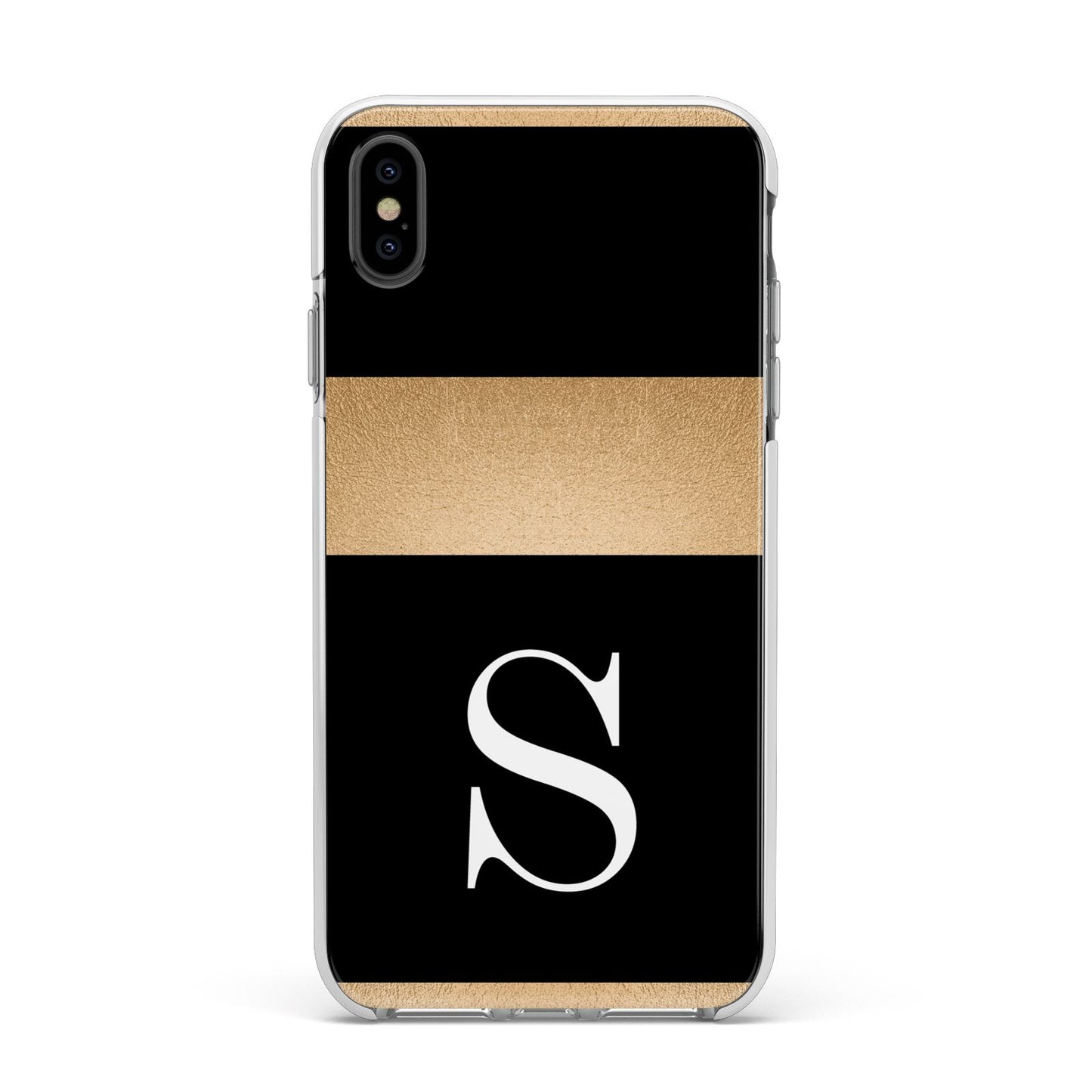 Personalised Black Gold Monogram Initial Apple iPhone Xs Max Impact Case White Edge on Black Phone