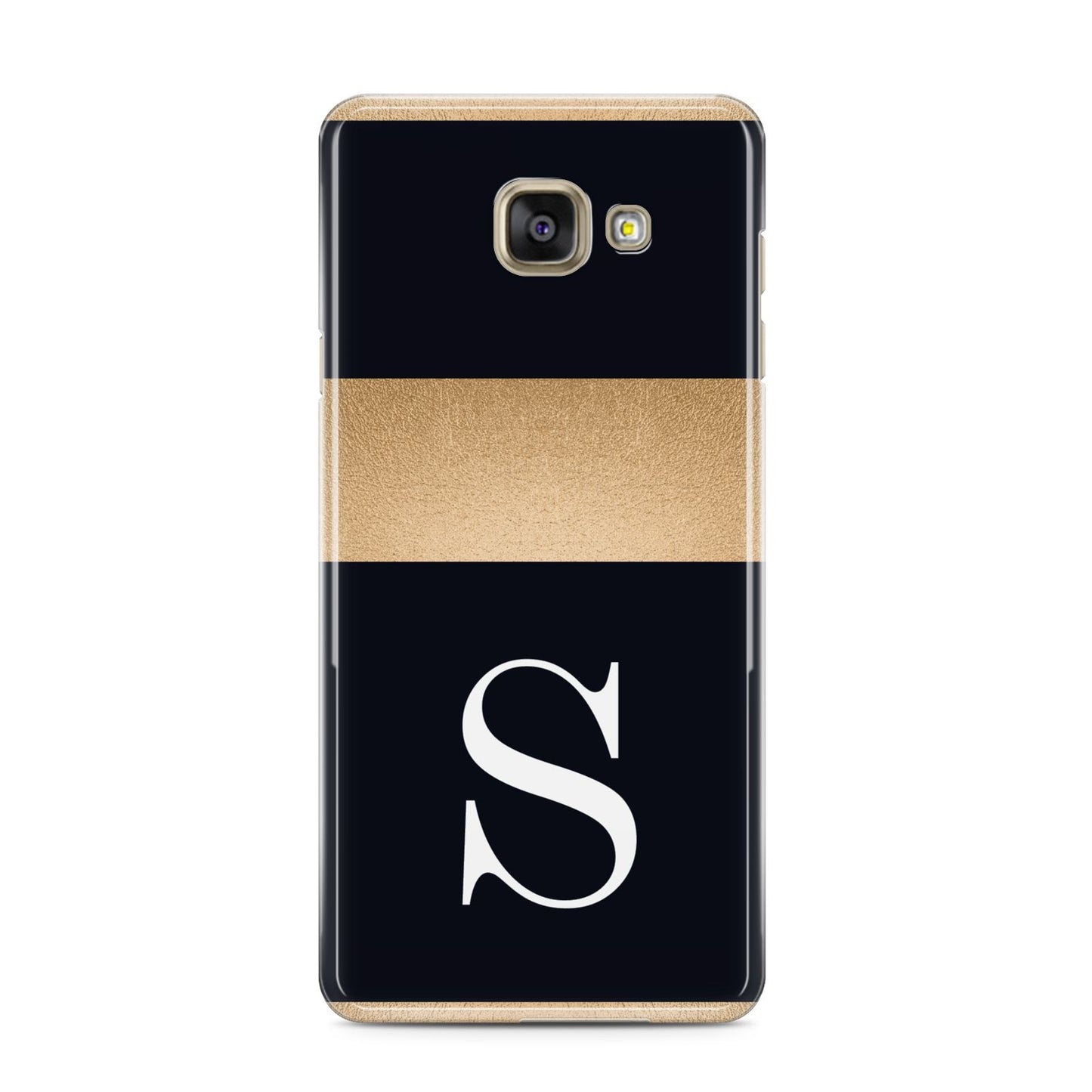 Personalised Black Gold Monogram Initial Samsung Galaxy A3 2016 Case on gold phone