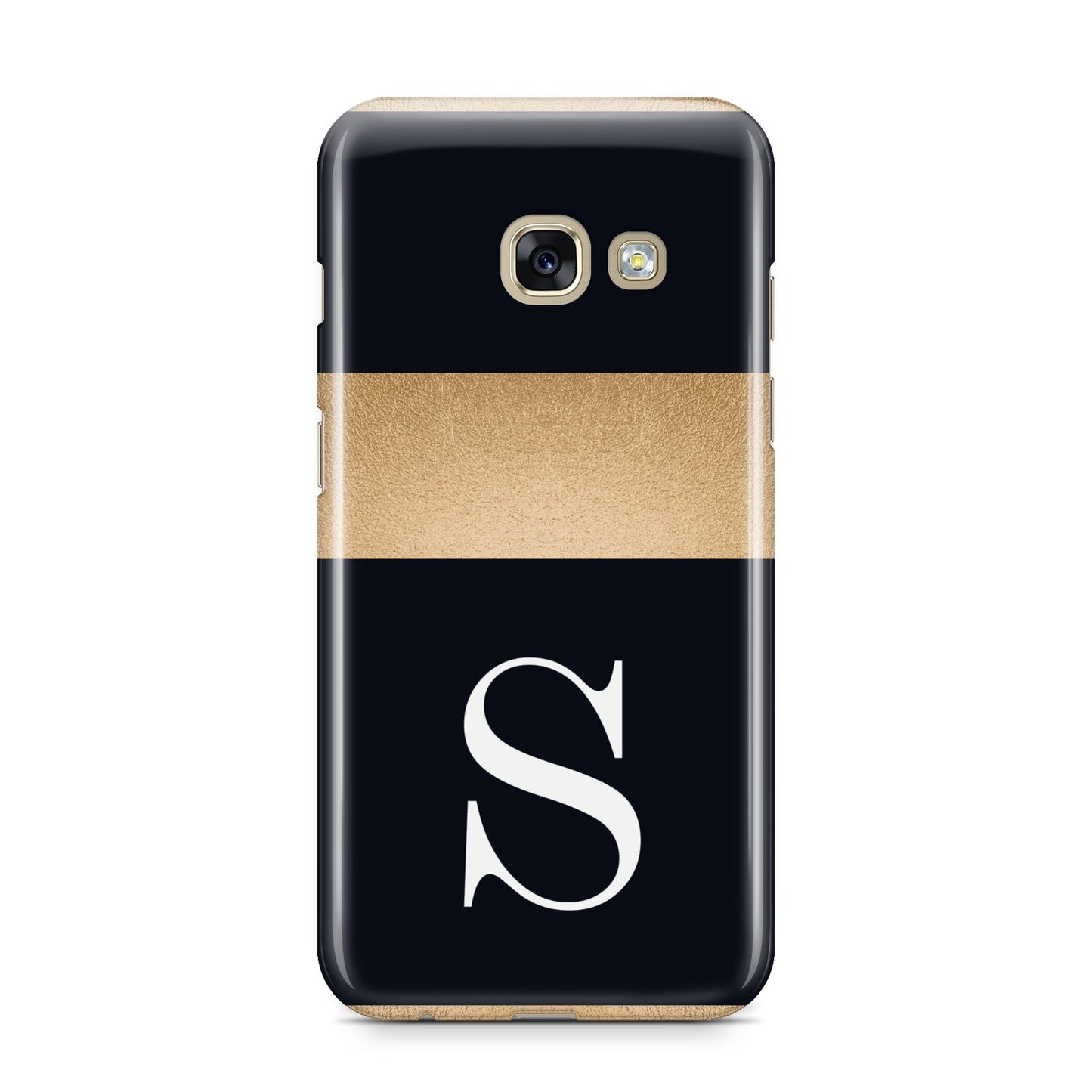 Personalised Black Gold Monogram Initial Samsung Galaxy A3 2017 Case on gold phone